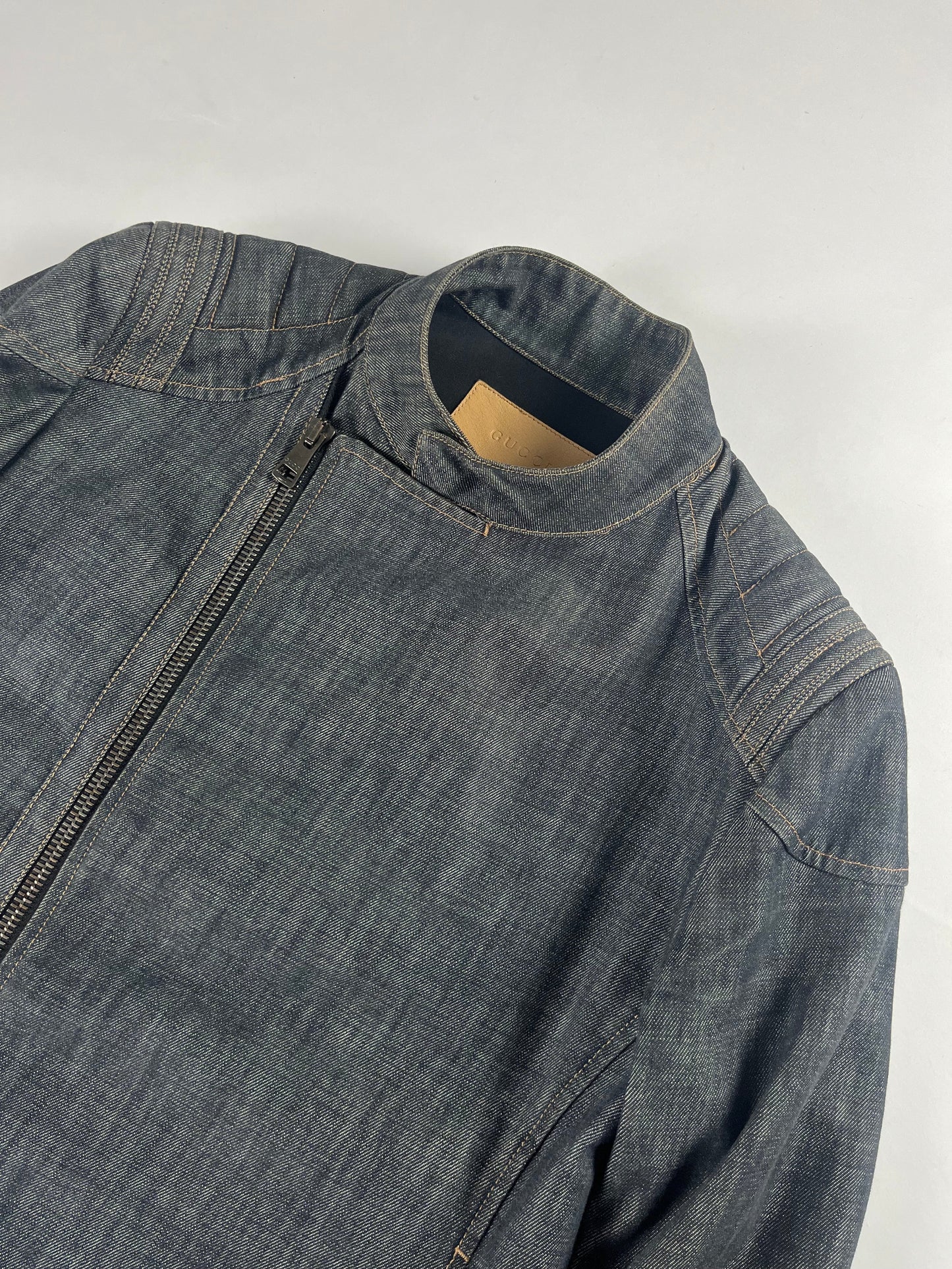 Gucci Asymmetrical Zip Raw Denim Biker Jacket SS 2002 - S