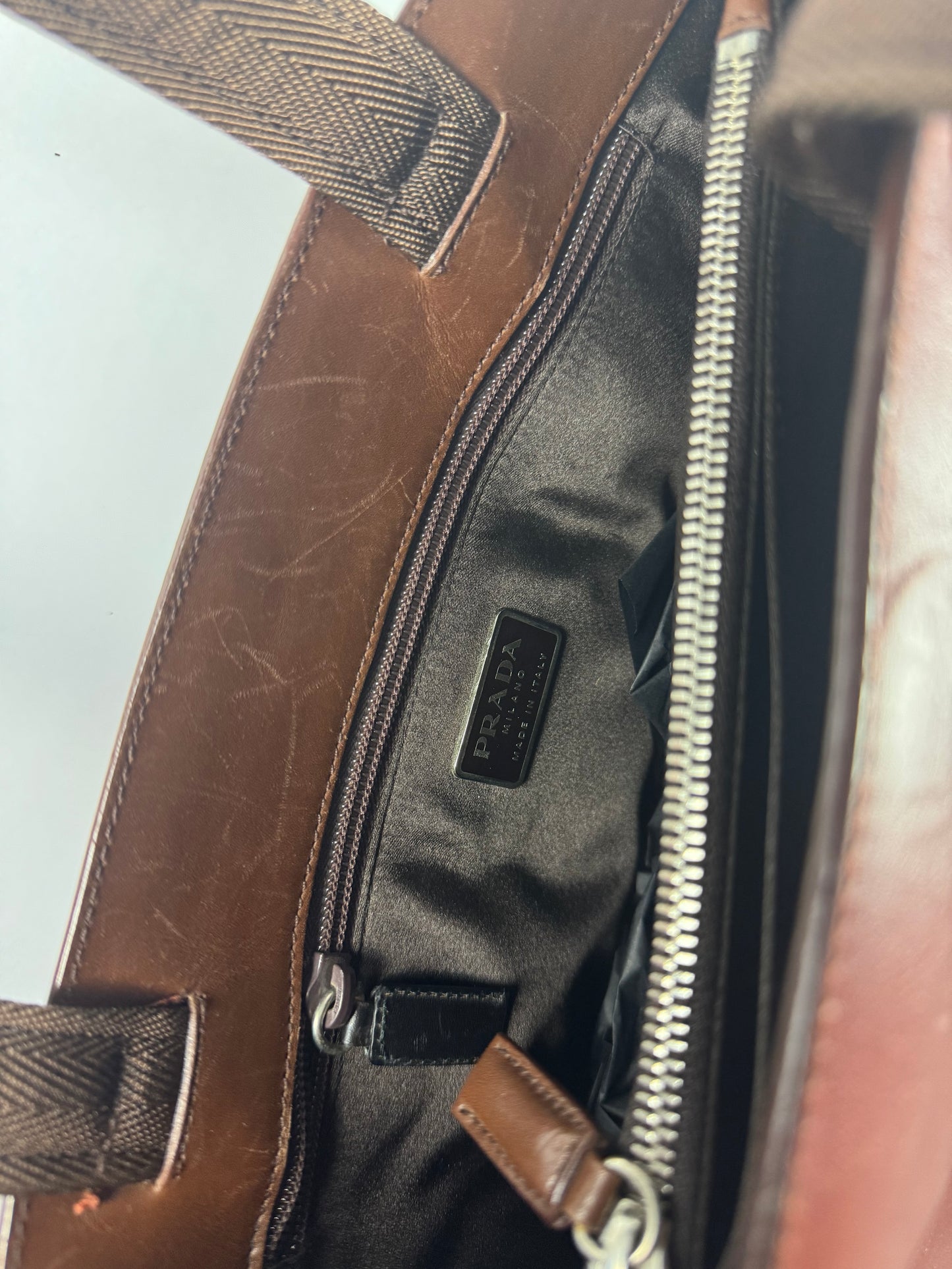 Prada Brown Double Strapped Sides City Calf Leather Bag SS 1999 - OS