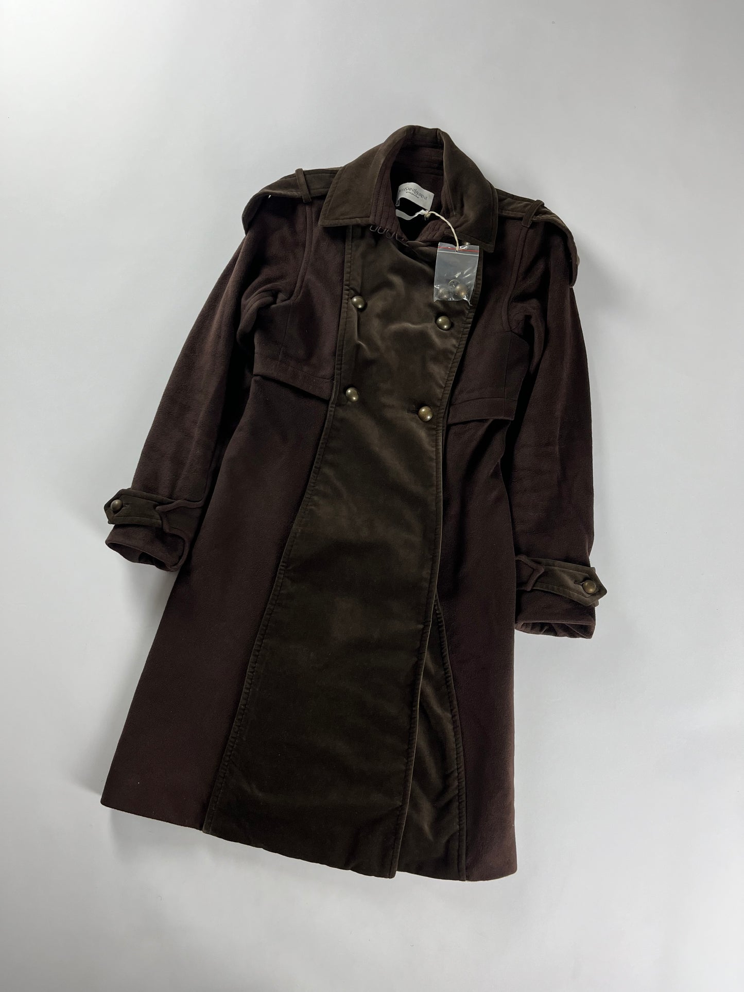 Yves Saint Laurent Sample Double Breasted Velvet Trimmed Military Coat FW 2005 - S