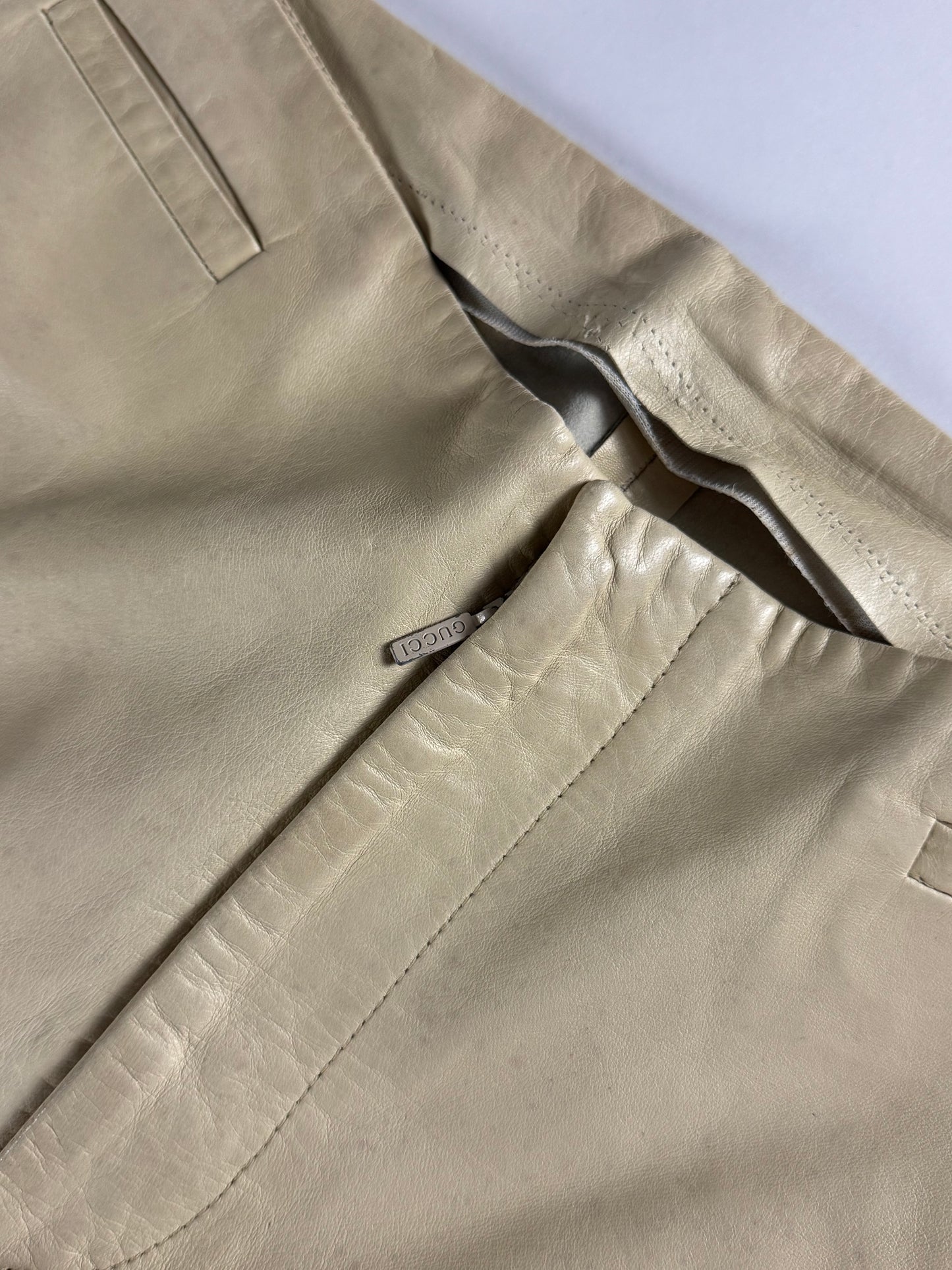 Gucci Tom Ford Cream Leather Flare Pants 1990s - S