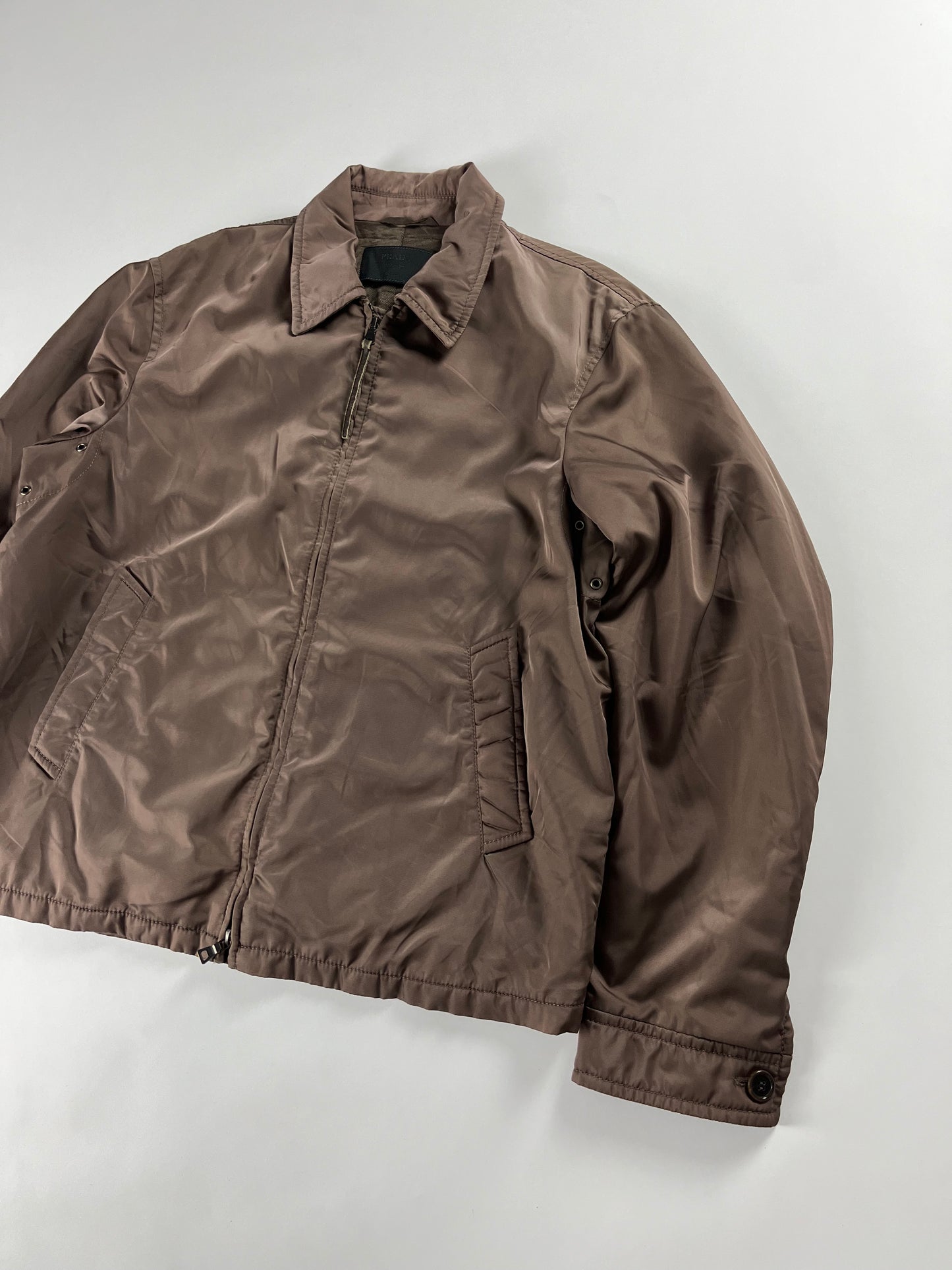 Prada Brown Nylon Double Zipper Trucker Jacket 2000s - L