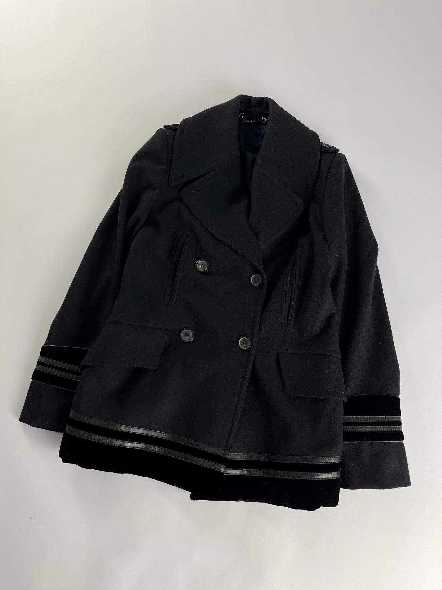 Gucci Leather Trim Wool Peacoat FW 2005 - S
