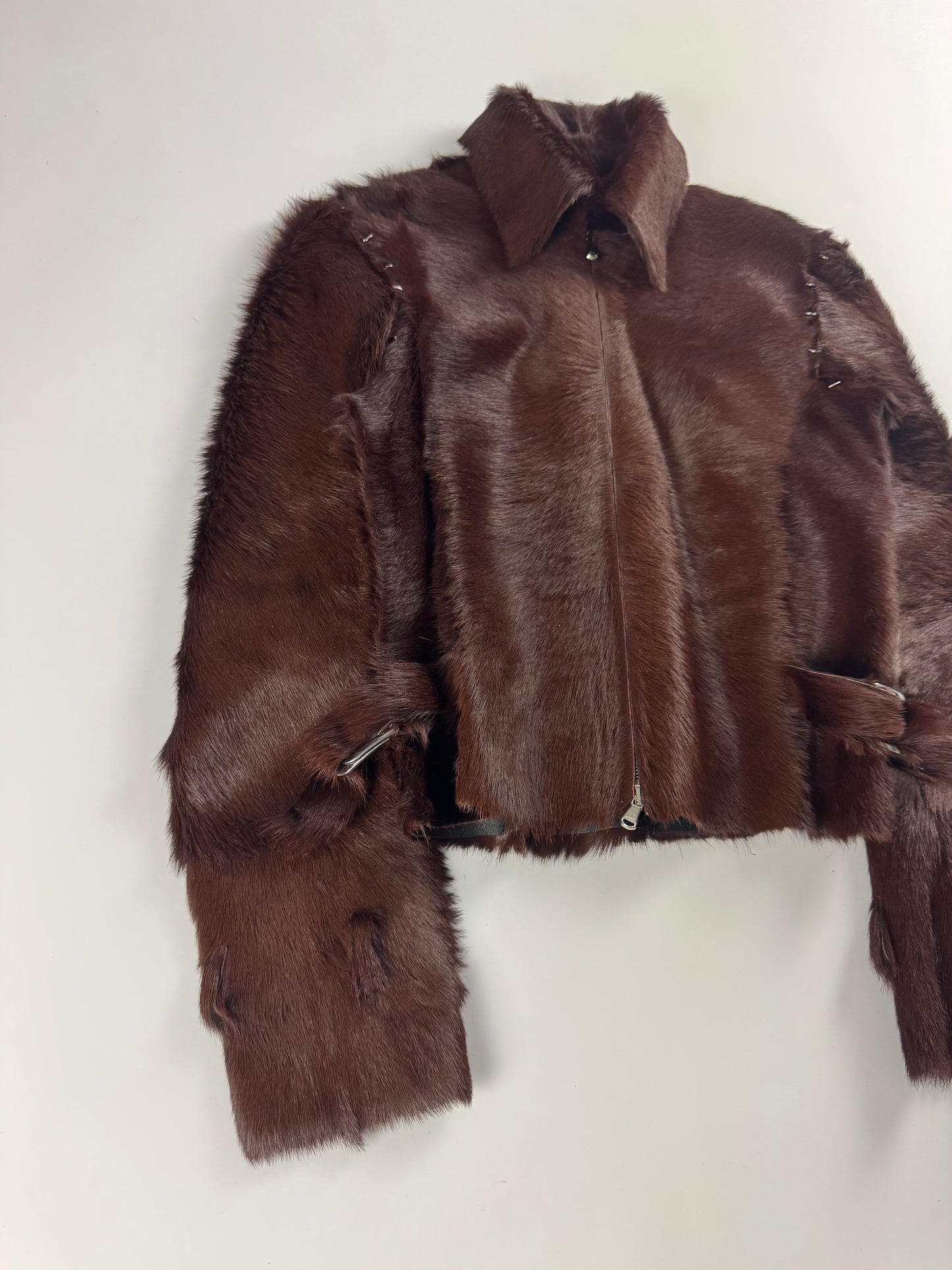 Louis Vuitton Sample Artisanal Fur Suture Spine Line Double Waist Belt Jacket - XS
