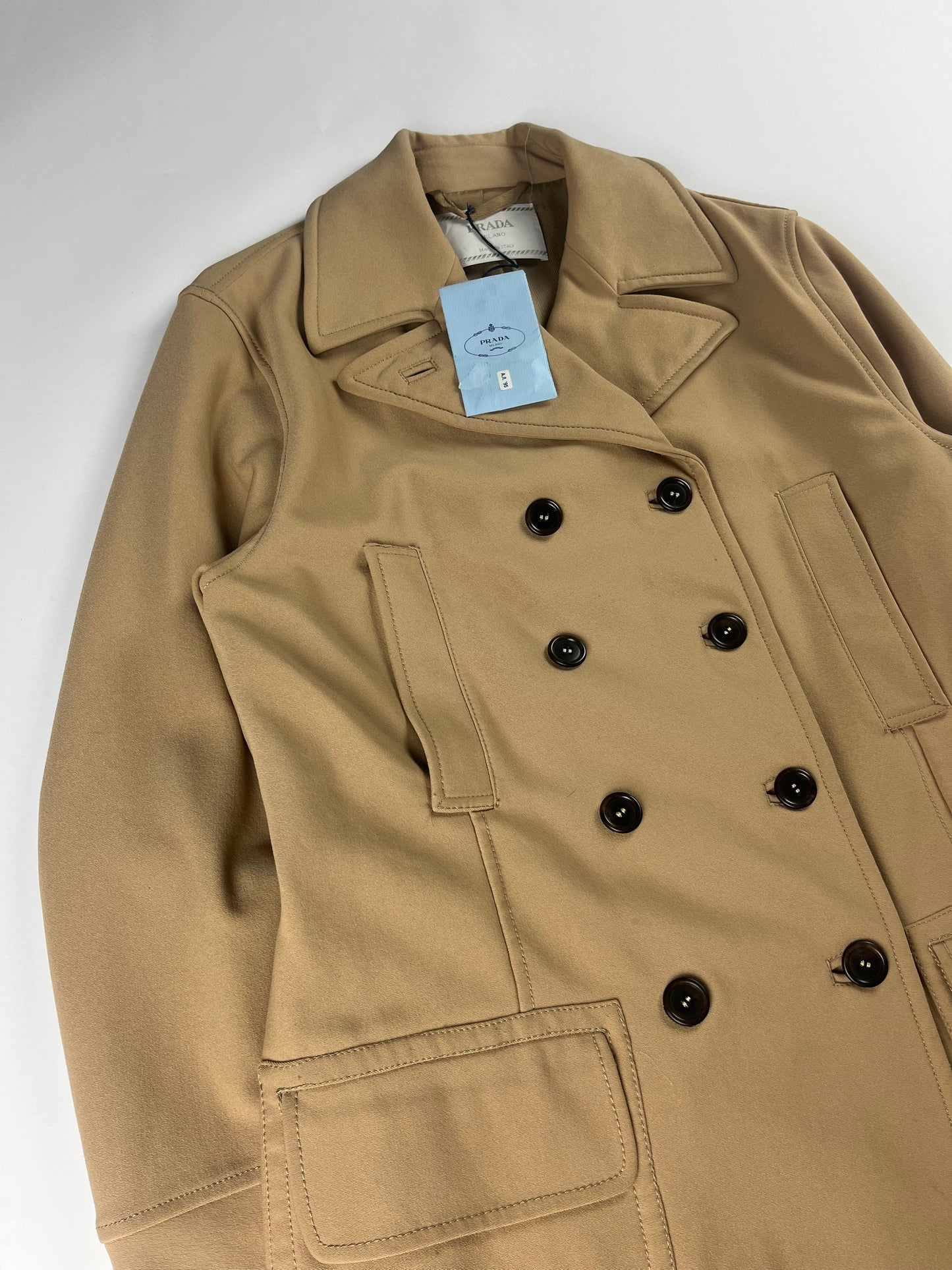 Prada Camel Double Breasted Officer Overcoat FW 1995 - L
