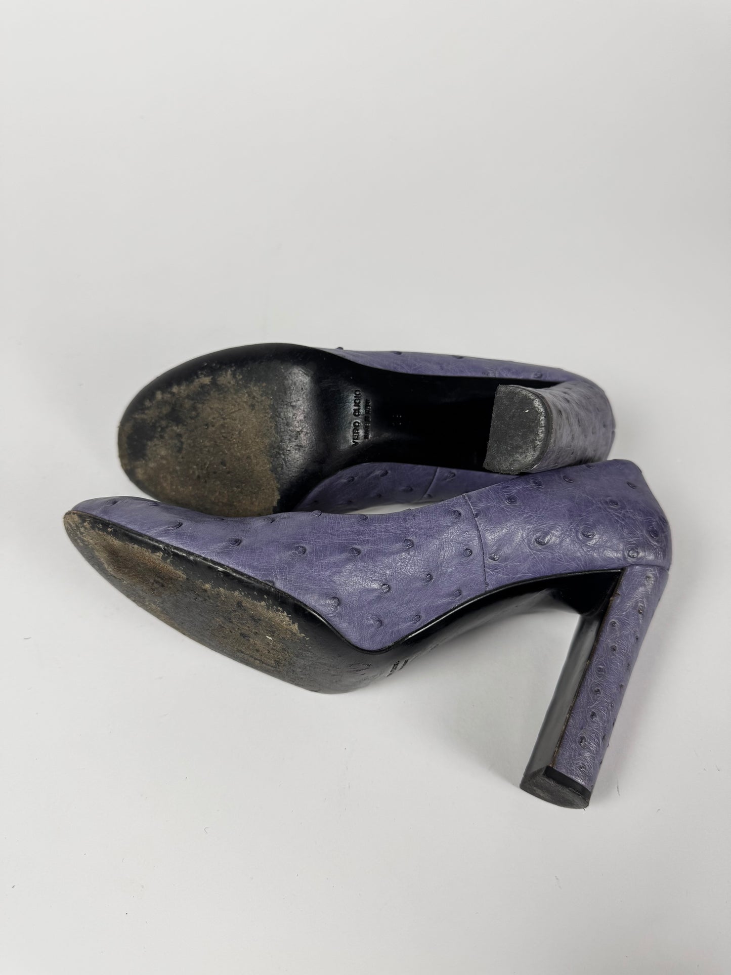 Prada Lila Ostrich Leather Curvy Mary Janes Heels SS 2000 - 39 IT/39,5 EU