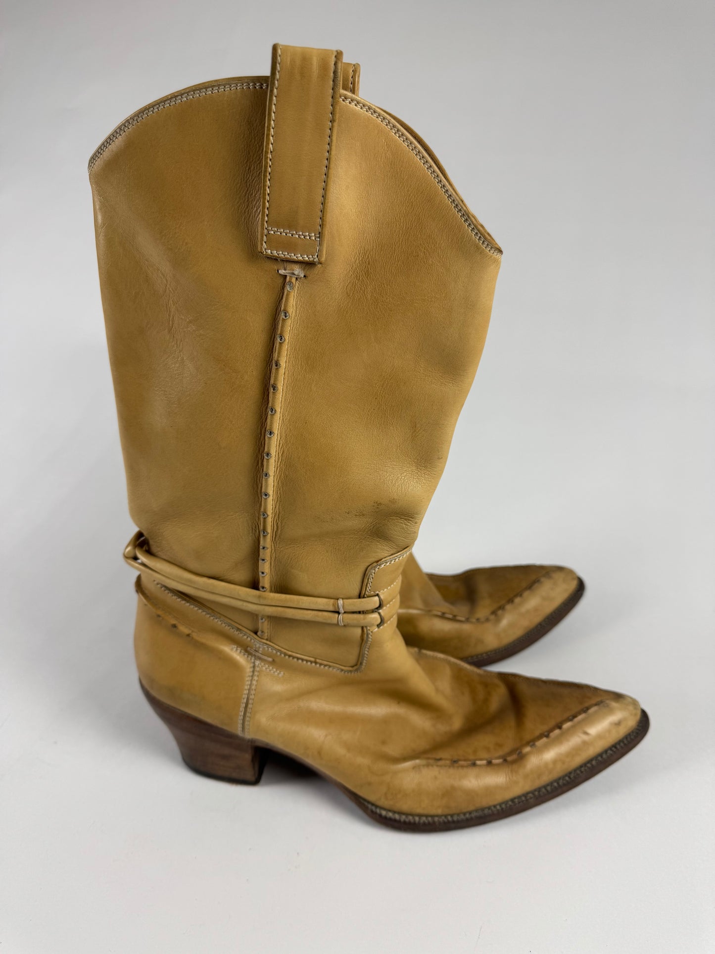 Gucci Tom Ford Camel Cream Leather Cowboy Western Boots SS 2004 - 45 EU