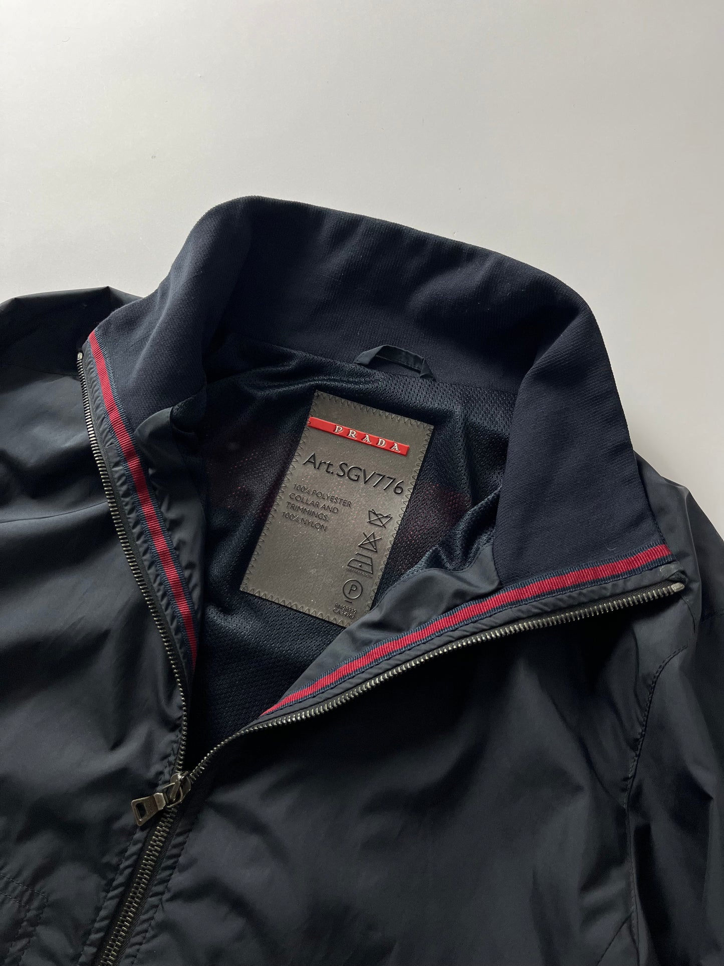Prada Sport Lined Red Navy Nylon Bomber Jacket 2010s - M