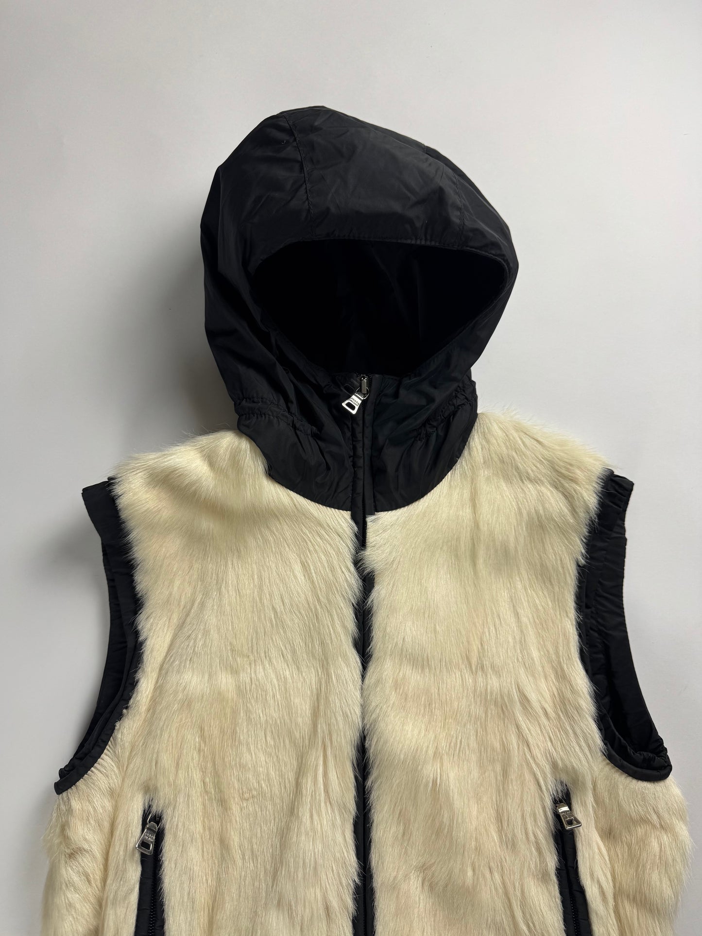 Prada Linea Rossa Kid Fur Hooded Sleeveless Jacket FW 1999 - S