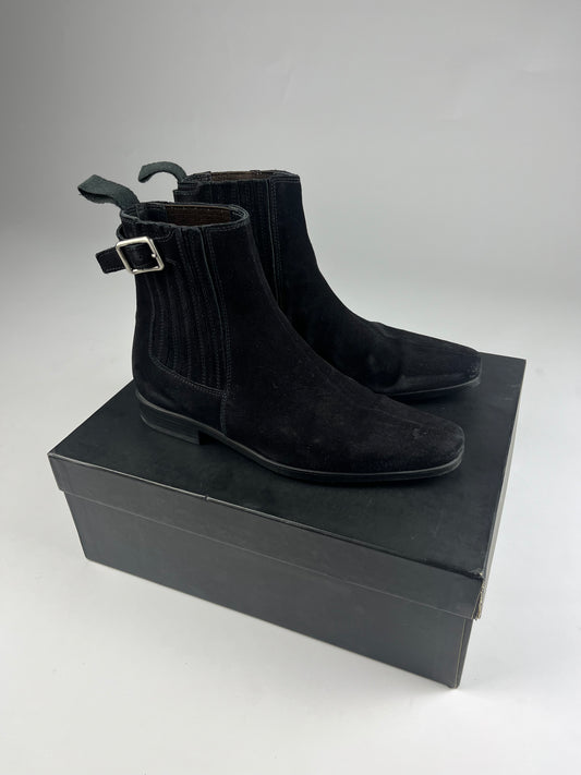 Miu Miu Chelsea Belted Black Suede Boots 2000s - 41 EU