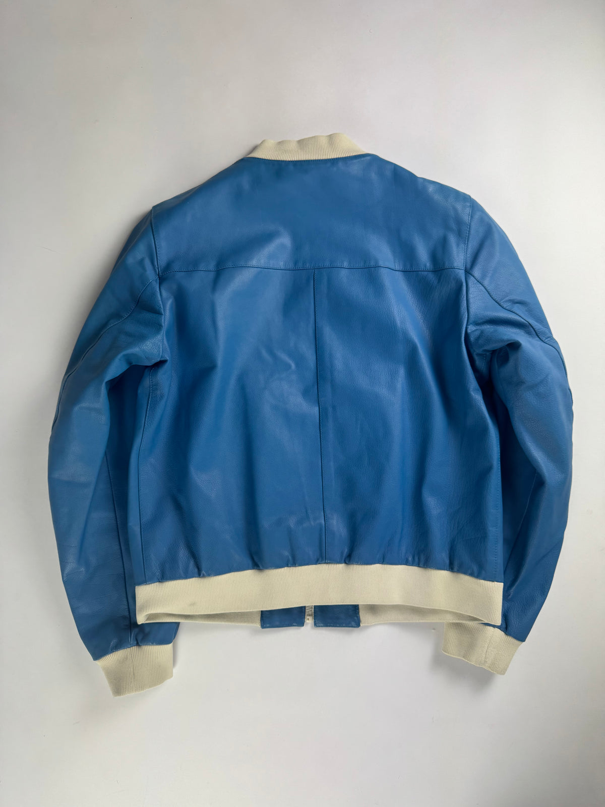 Prada Electric Blue Leather Varsity Bomber Jacket Challenge 2003 - M