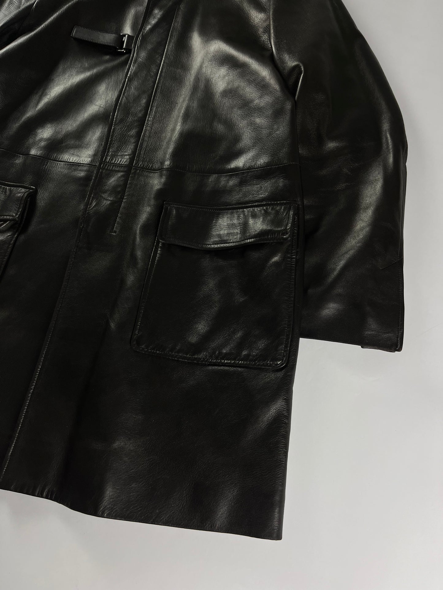 Prada Belted Premium Leather Fur Long Jacket FW 1999 - M