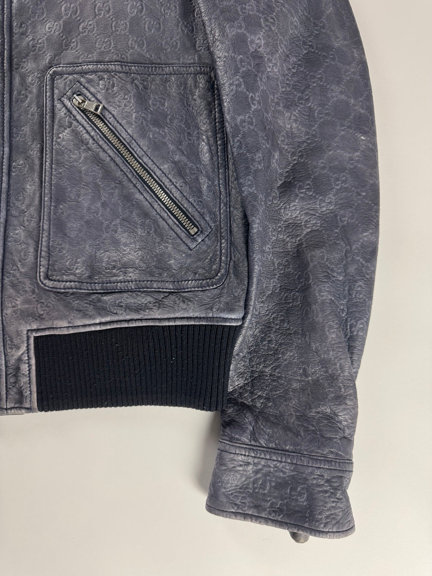 Gucci Blue Guccissima Monogram Leather Jacket 2010s - M
