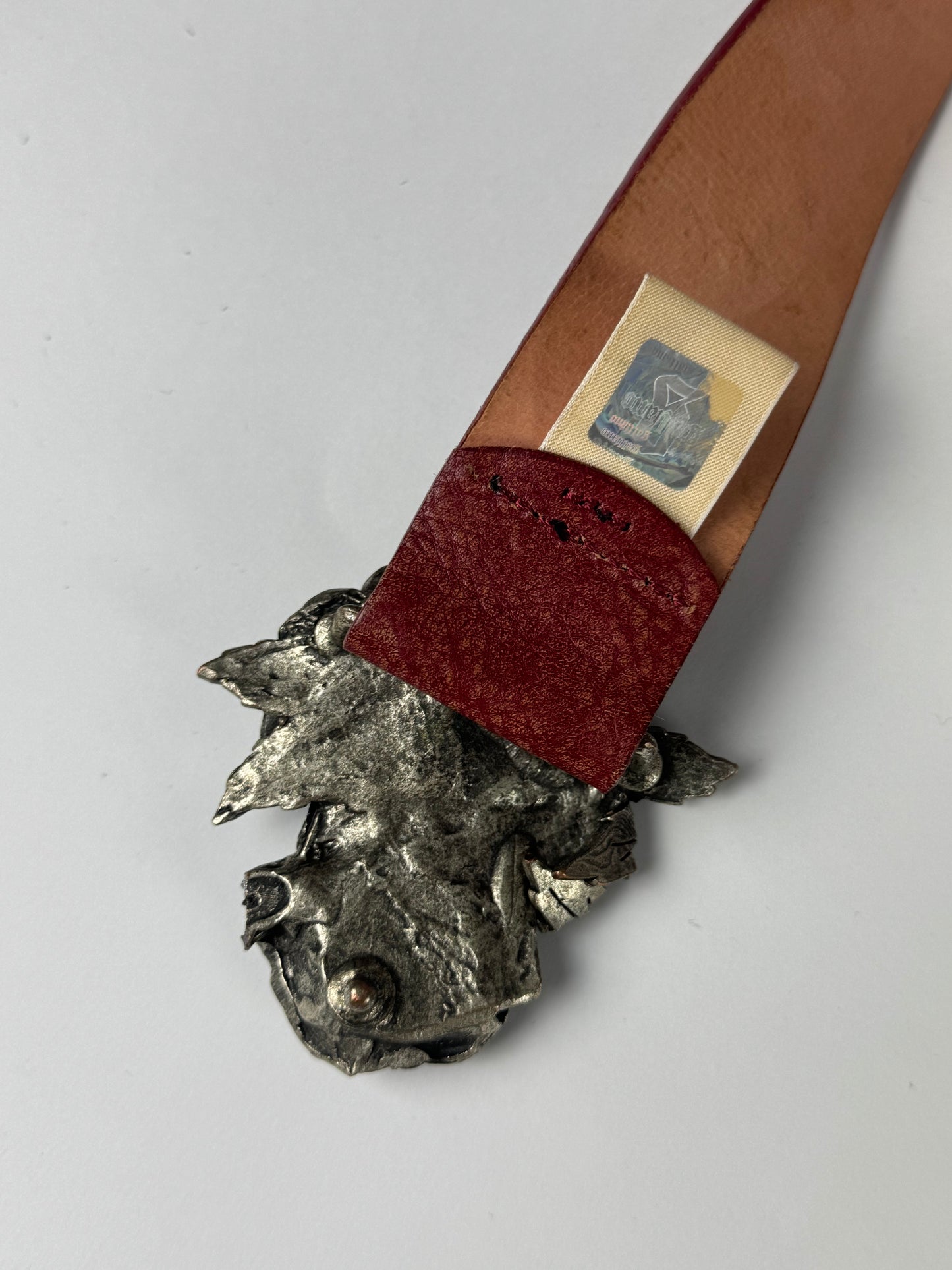 John Galliano Red Silver Roses Leather Belt 2000s - 85 CM