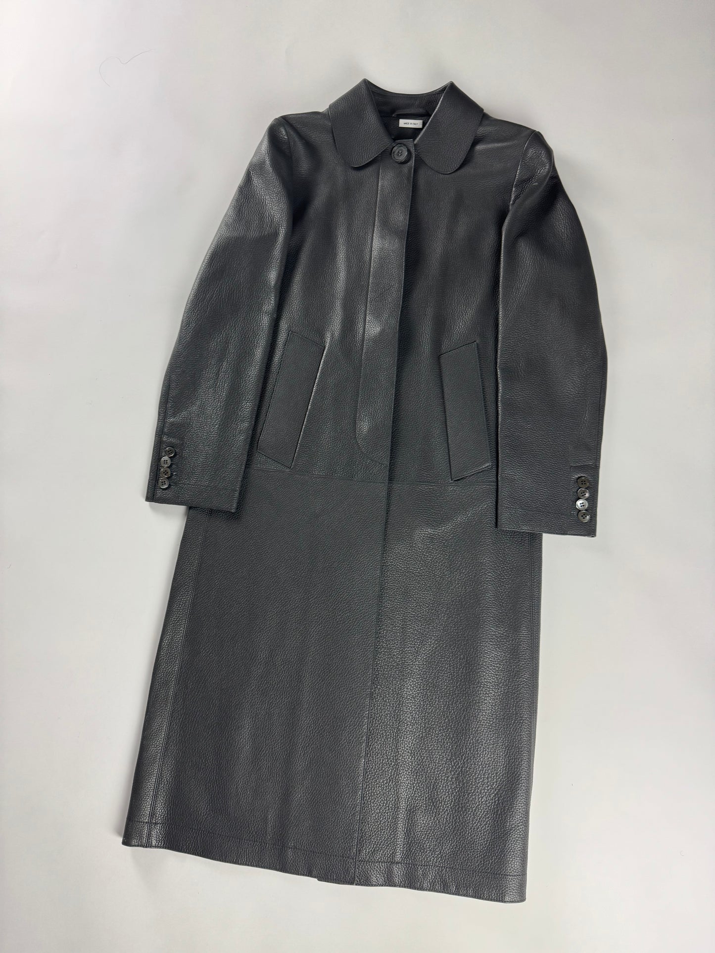 Thom Browne Sample Grigio Deer Leather Overcoat - XS