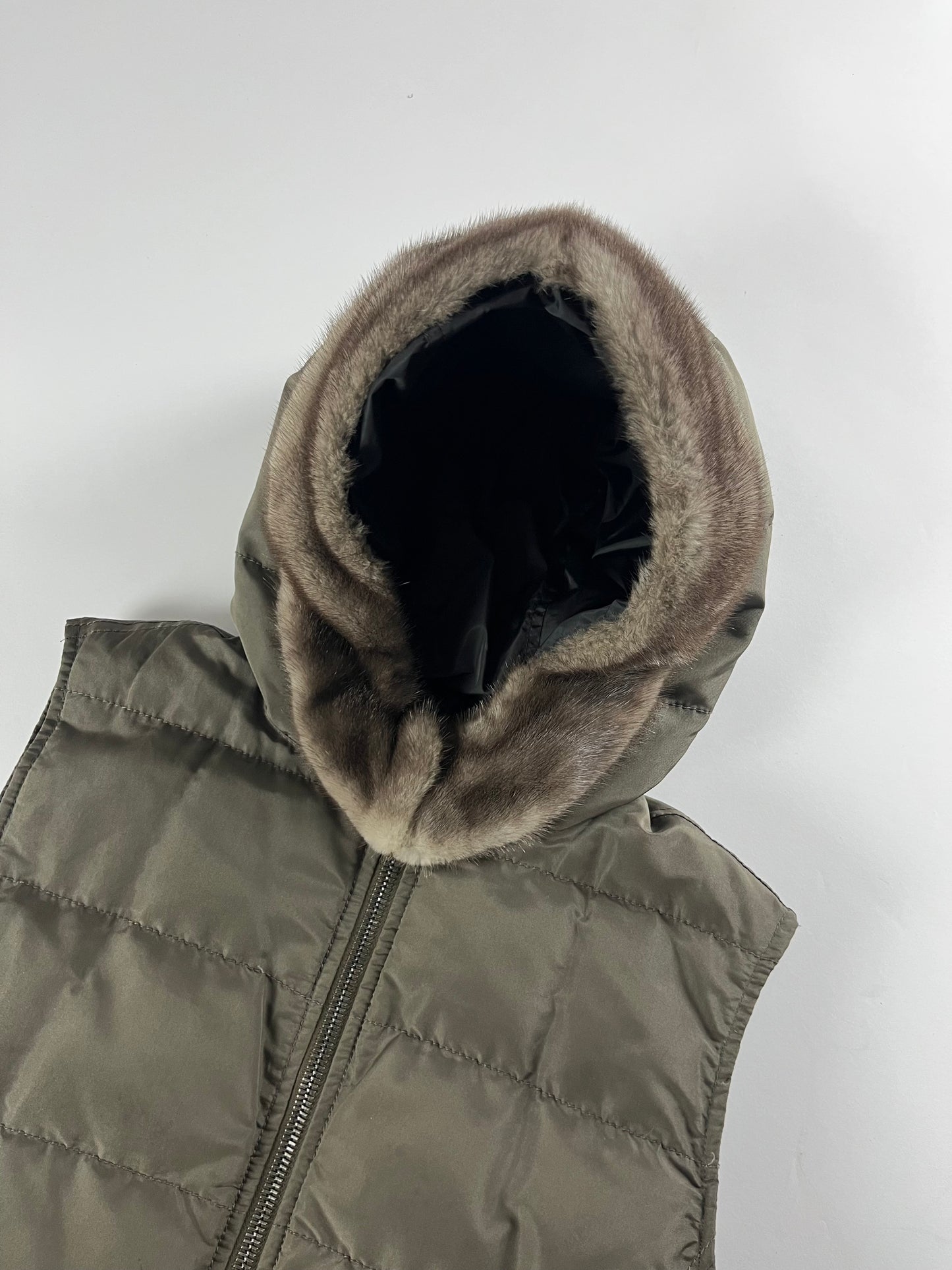 Prada Fur Hood Puffer Vest 2000s - S