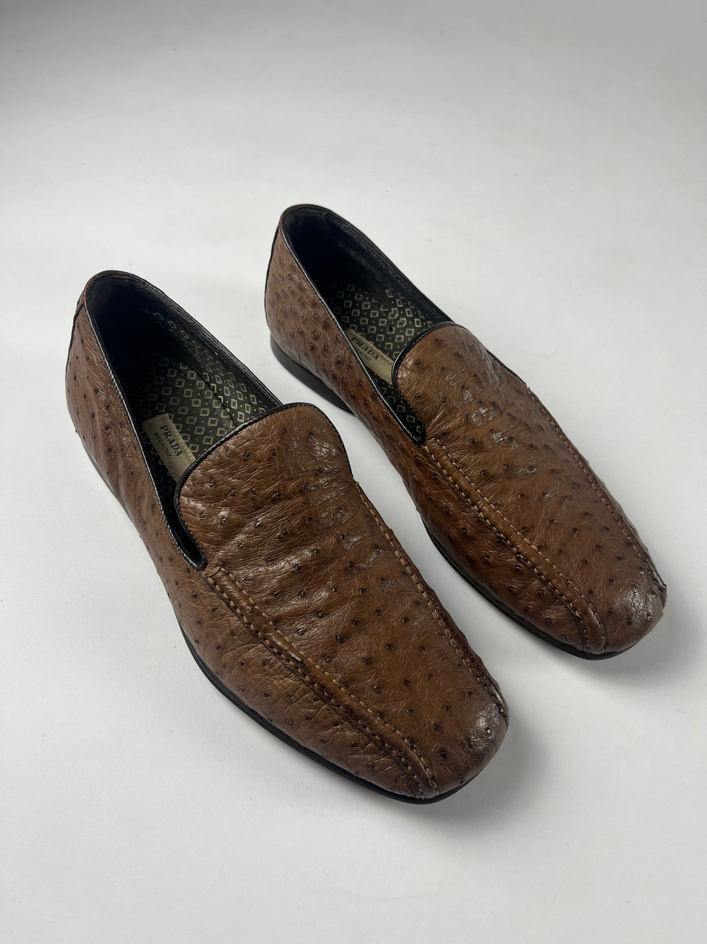 Prada Exotic Ostrich Brown Leather Loafers SS 2005 - 6 IT/41 EU
