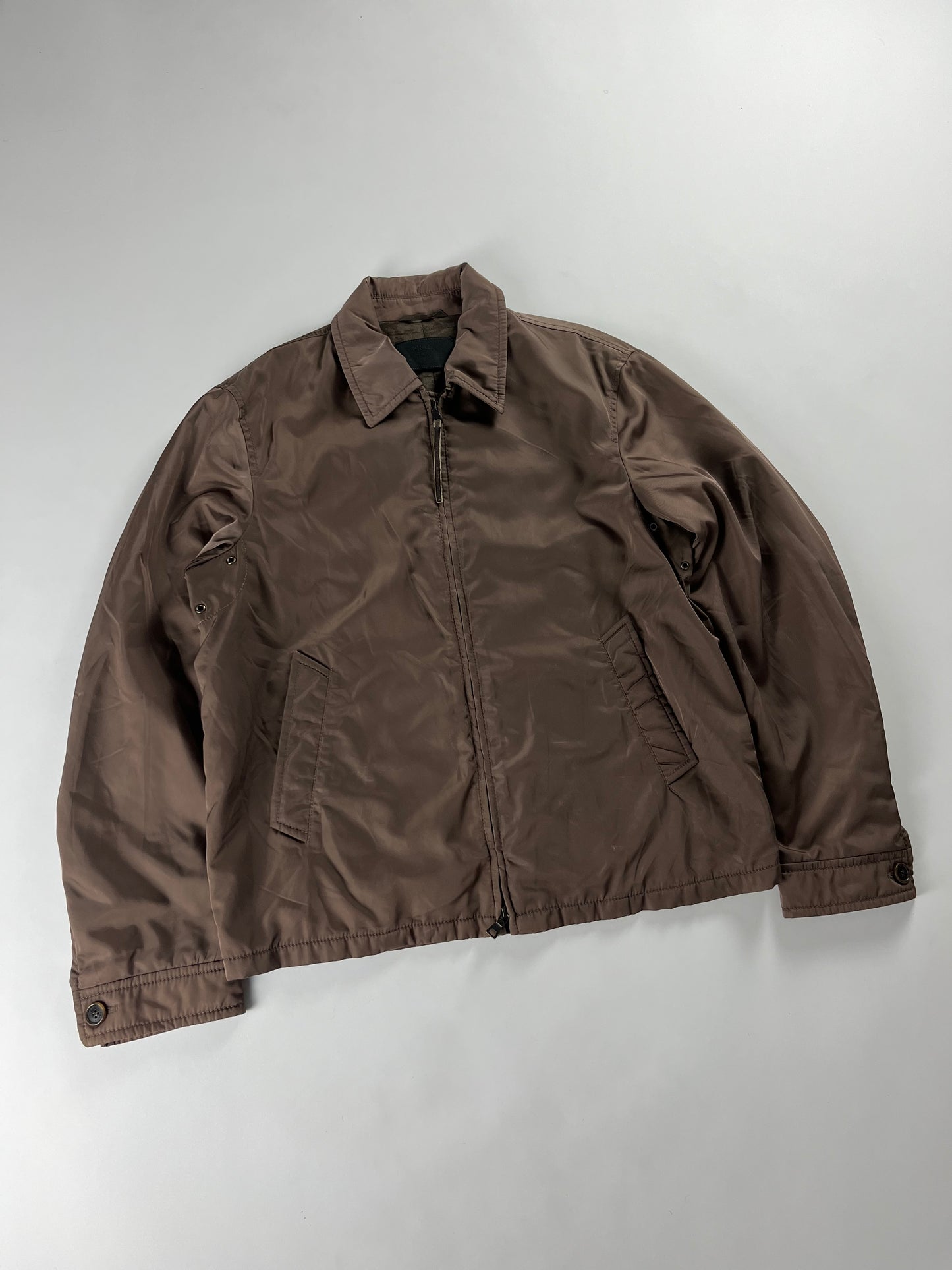 Prada Brown Nylon Double Zipper Trucker Jacket 2000s - L