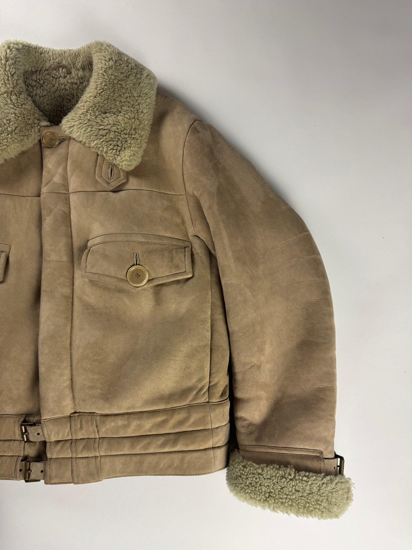 Gucci Tom Ford Suede Camel Shearling Jacket FW 2002 - XL