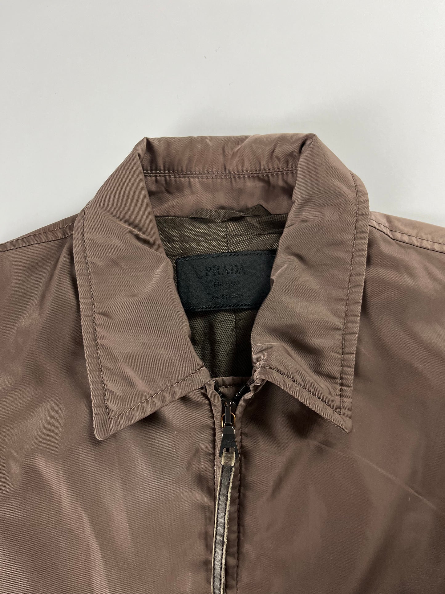 Prada Brown Nylon Double Zipper Trucker Jacket 2000s - L