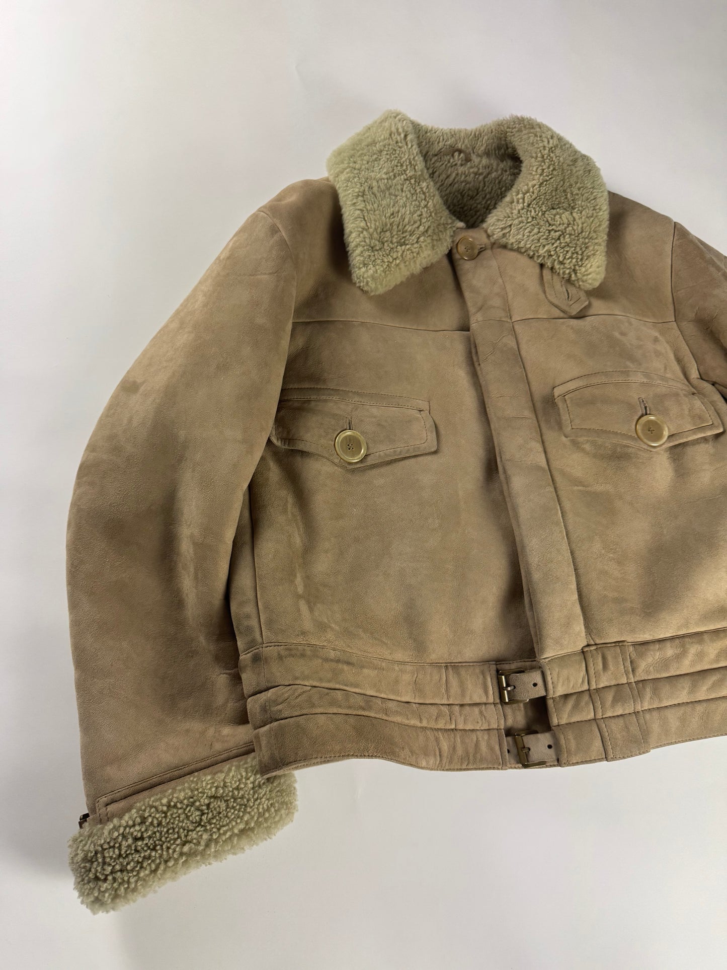 Gucci Tom Ford Suede Camel Shearling Jacket FW 2002 - XL