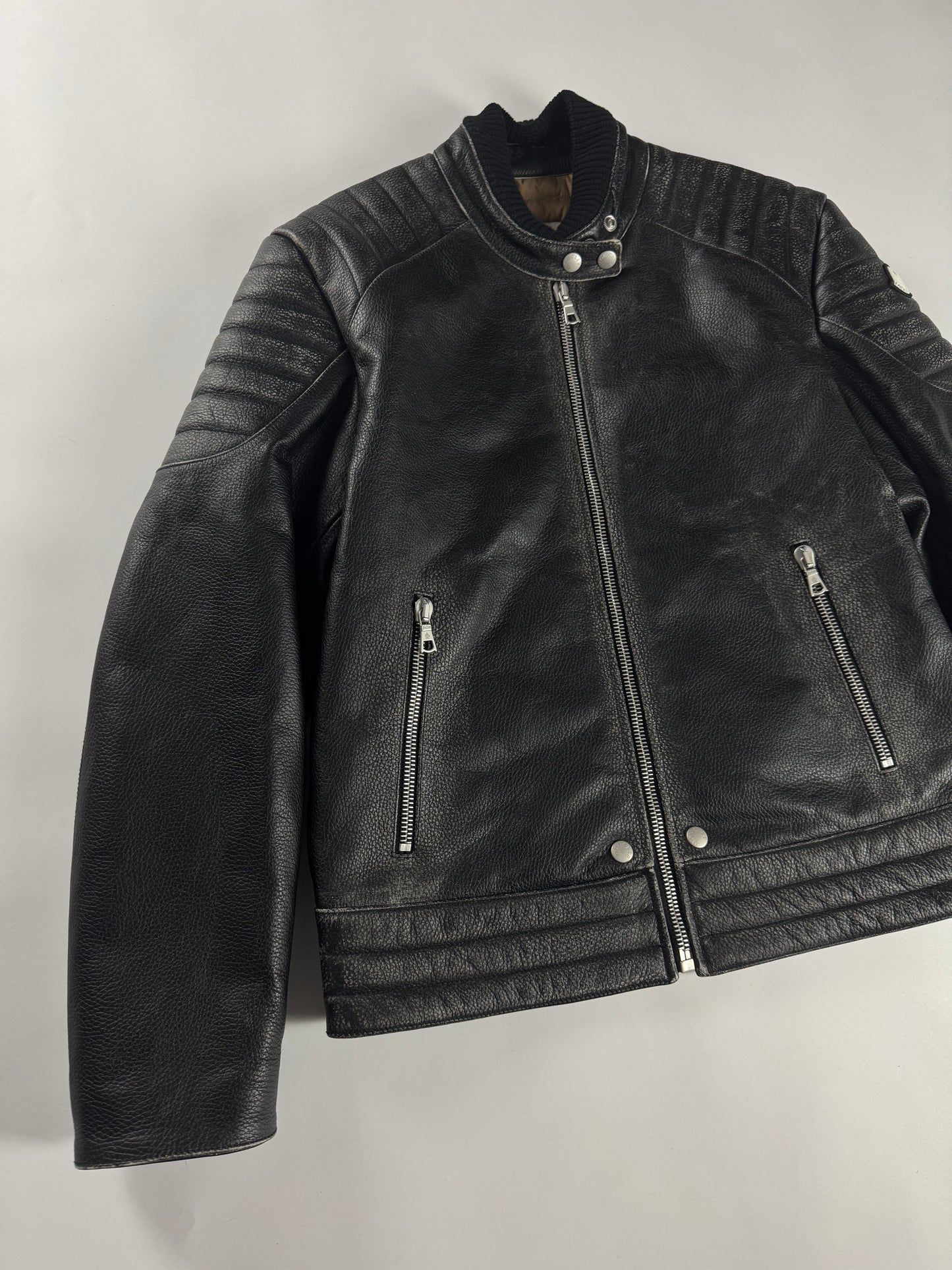 Moncler x Palm Angels Vicsek Full Grain Leather Down Moto Jacket FW 2023 - S