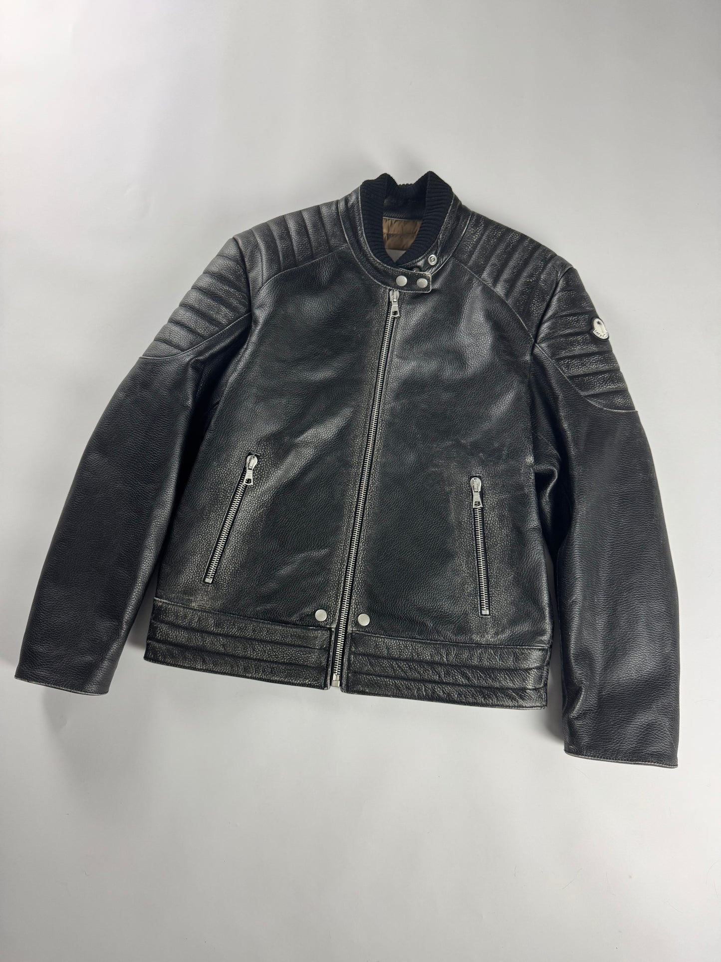 Moncler x Palm Angels Vicsek Full Grain Leather Down Moto Jacket FW 2023 - S