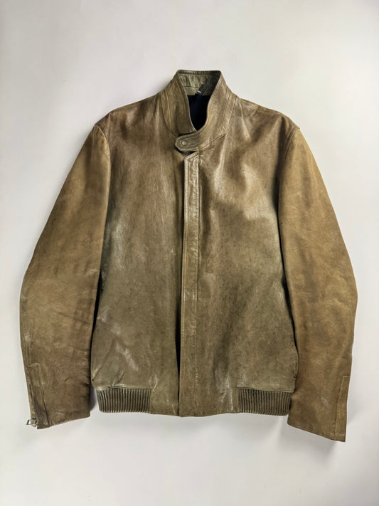 Dior Homme Sample Kris Van Assche Camel Marble Leather Jacket FW 2012 - M