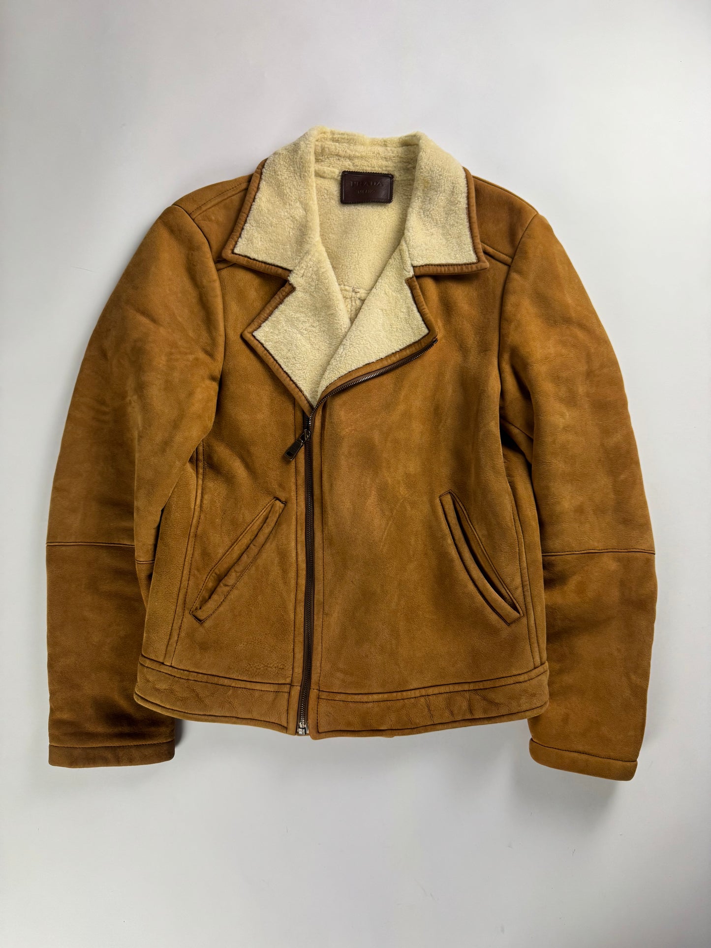 Prada Malboro Brown Shearling Perfecto Jacket FW 2011 - M