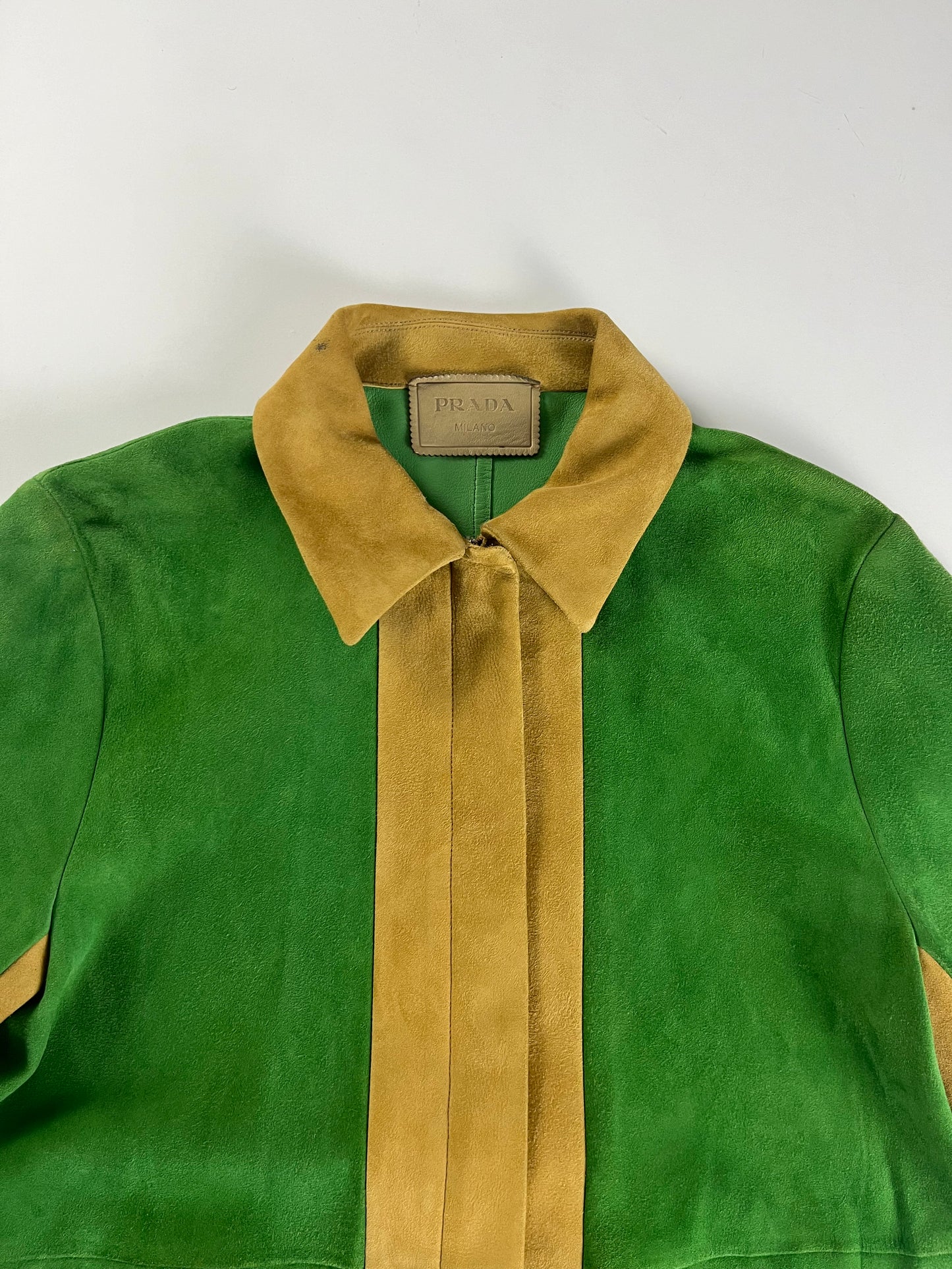 Prada Two Tones Suede Leather Short Sleeve Bowling Shirt Jacket SS 2013 - M
