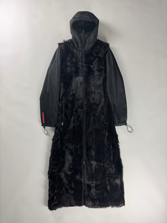 Prada Linea Rossa Convertible Sleeve Dyed Kid Fur Hooded Coat FW 1999 - S