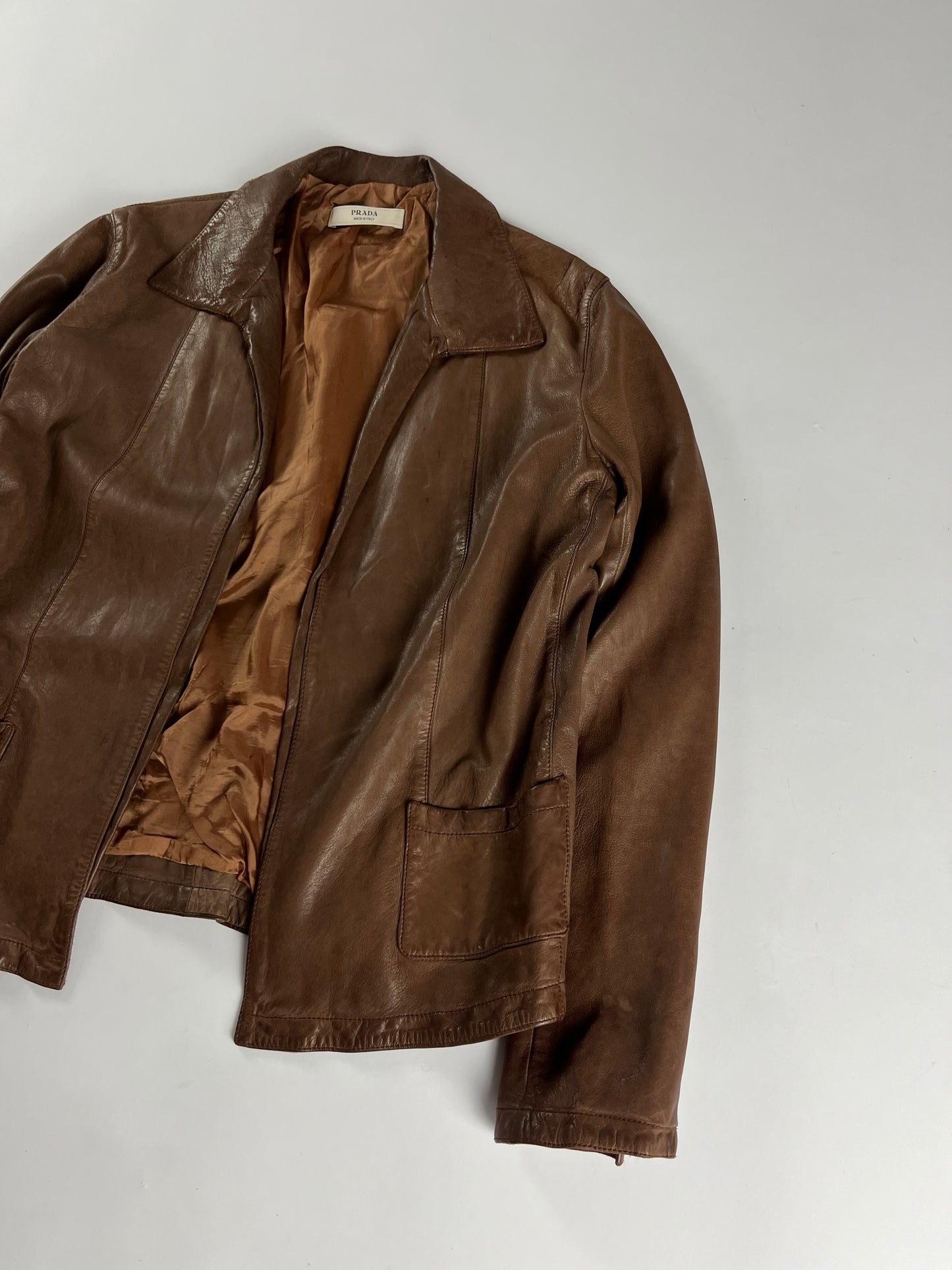Prada Brown Soft Caramel Leather Overshirt Jacket 2000s - L