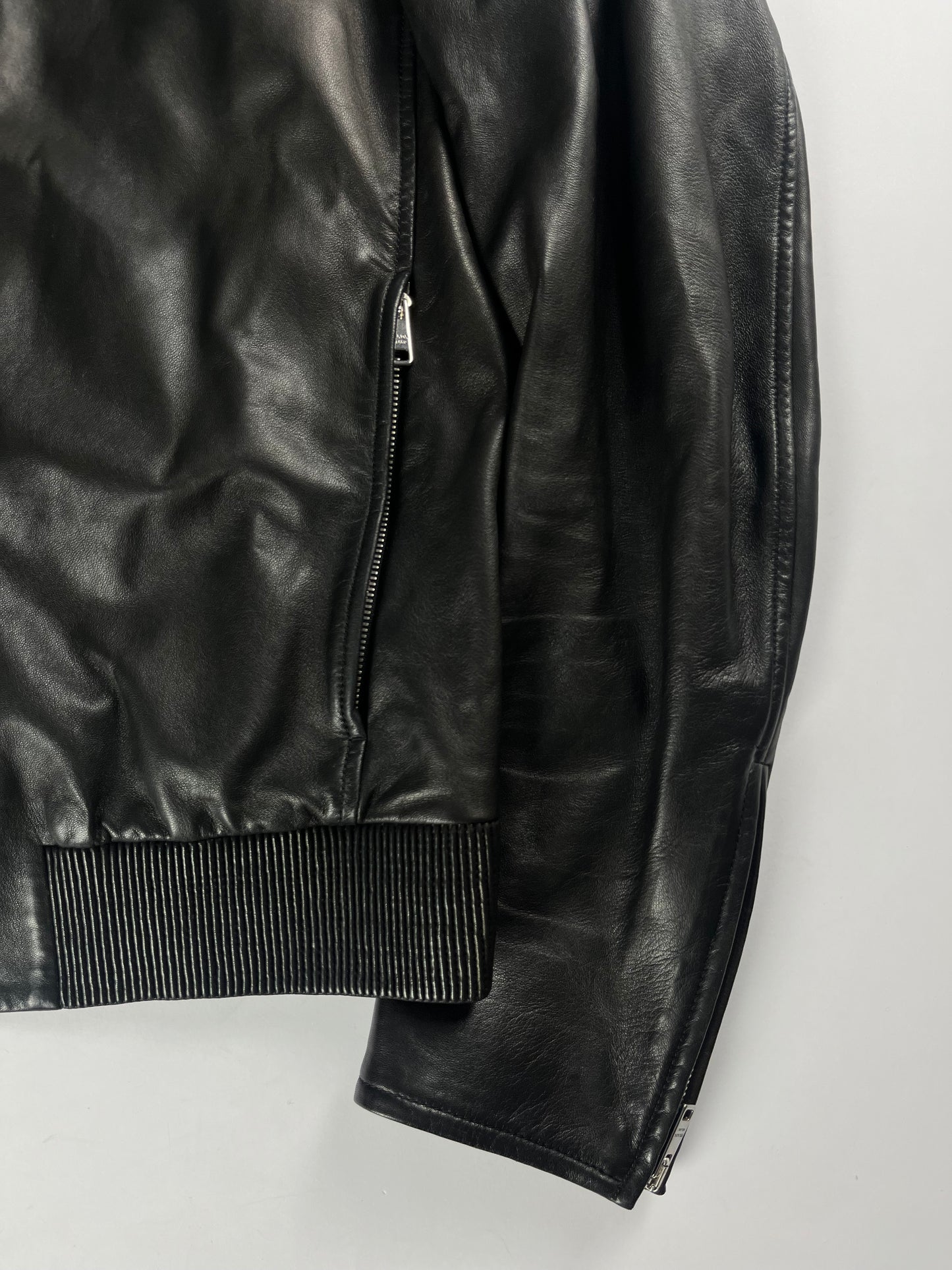 Prada Sample Shadow Black Textured Soft Leather Moto Jacket SS 2014 - M