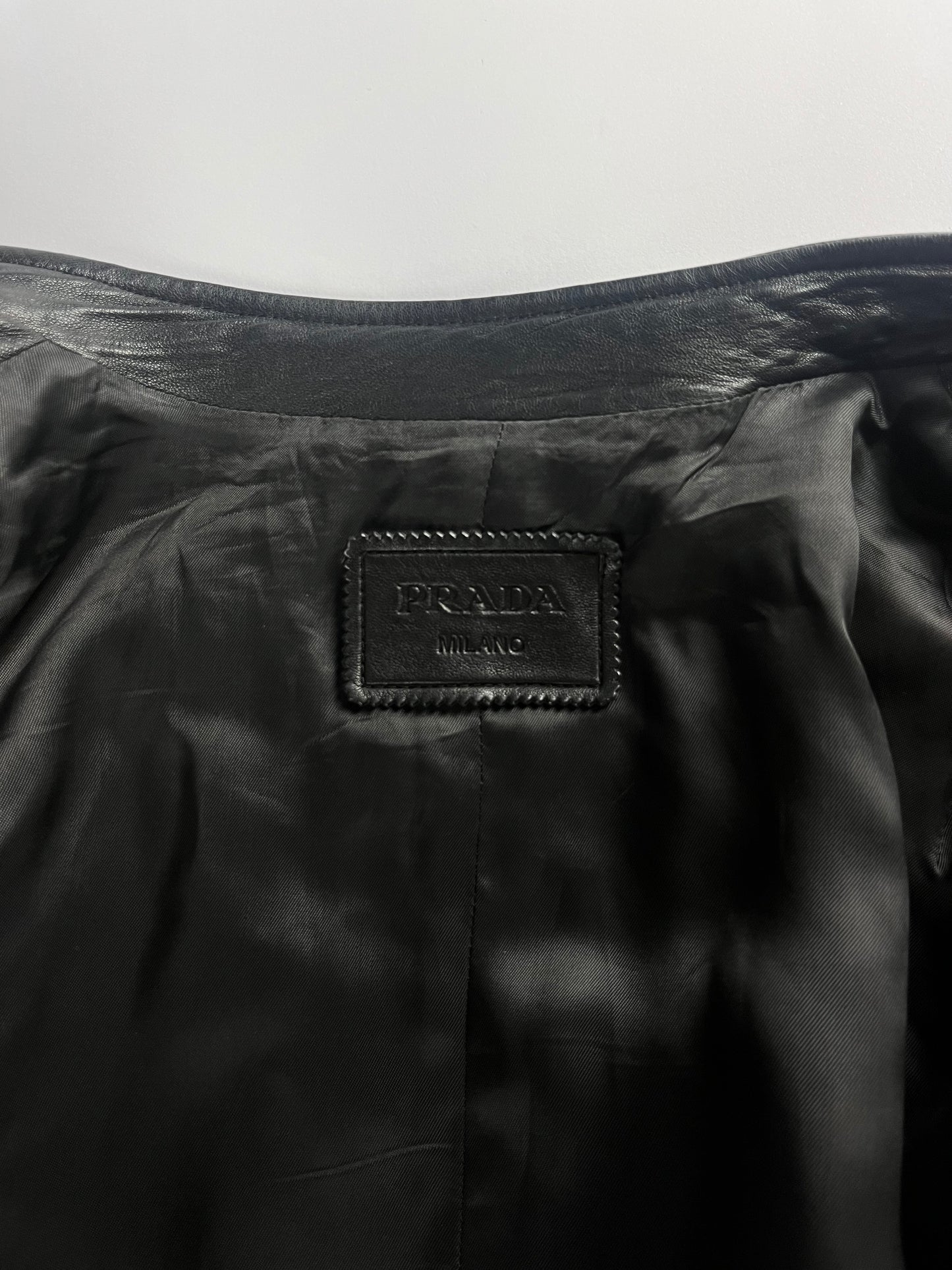 Prada Sample Shadow Black Textured Soft Leather Moto Jacket SS 2014 - M