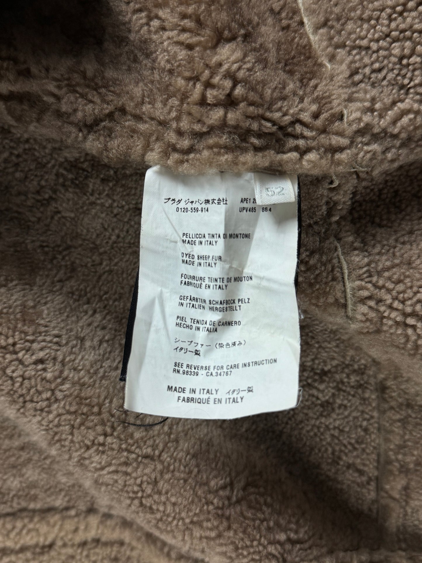 Prada Cream Tan Brown Double Breasted Shearling Leather Coat FW 2006 - L