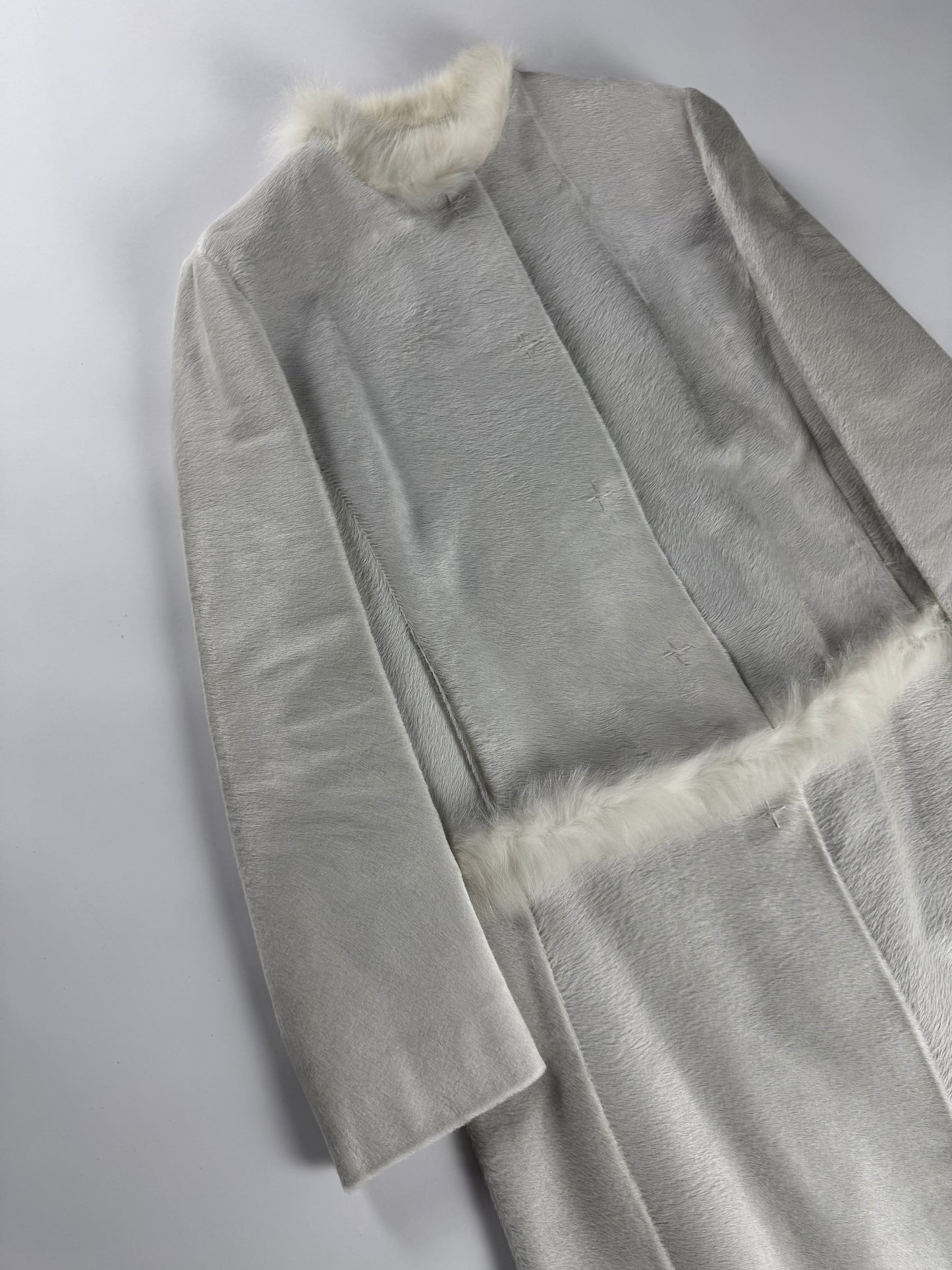 Prada White Heaven Fur Trimmed Pony Hair Leather Coat 1990s - S