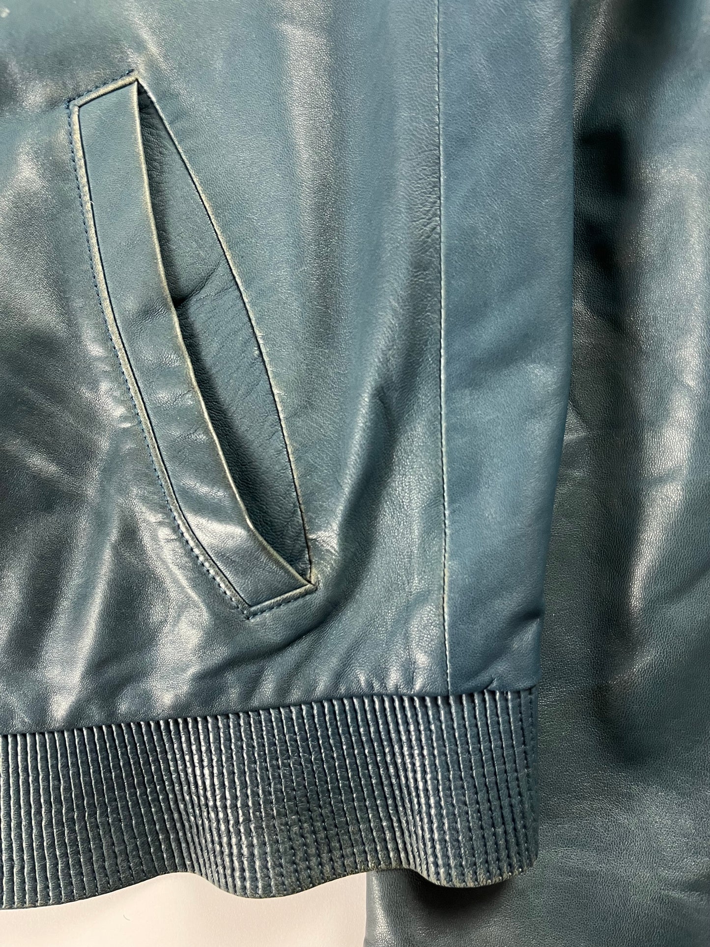 Prada Turquoise Blue Leather Moto Jacket FW 2014 - L