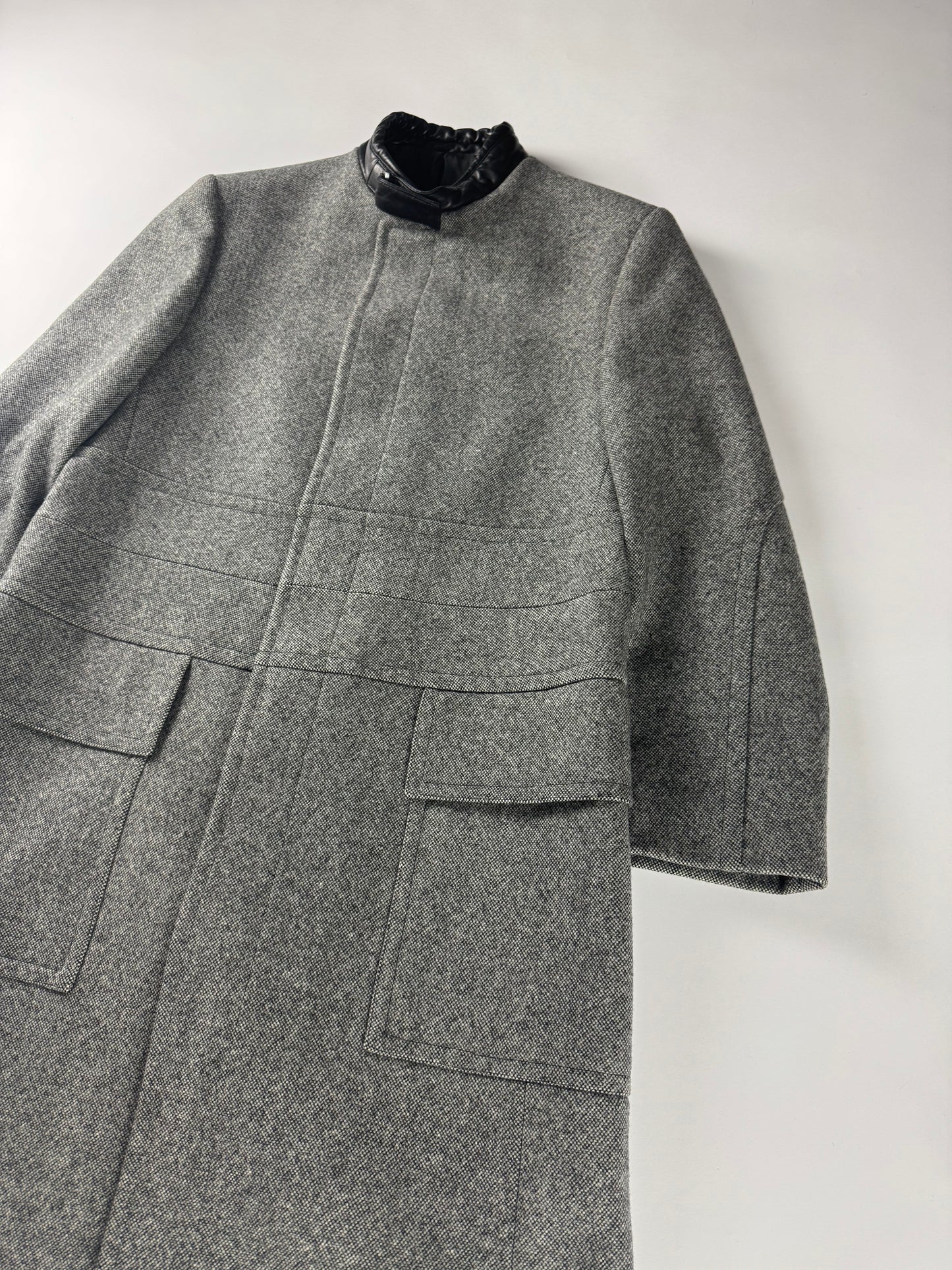 Gucci Grey Wool Leather Belt Collar Long Coat FW 2000 - M