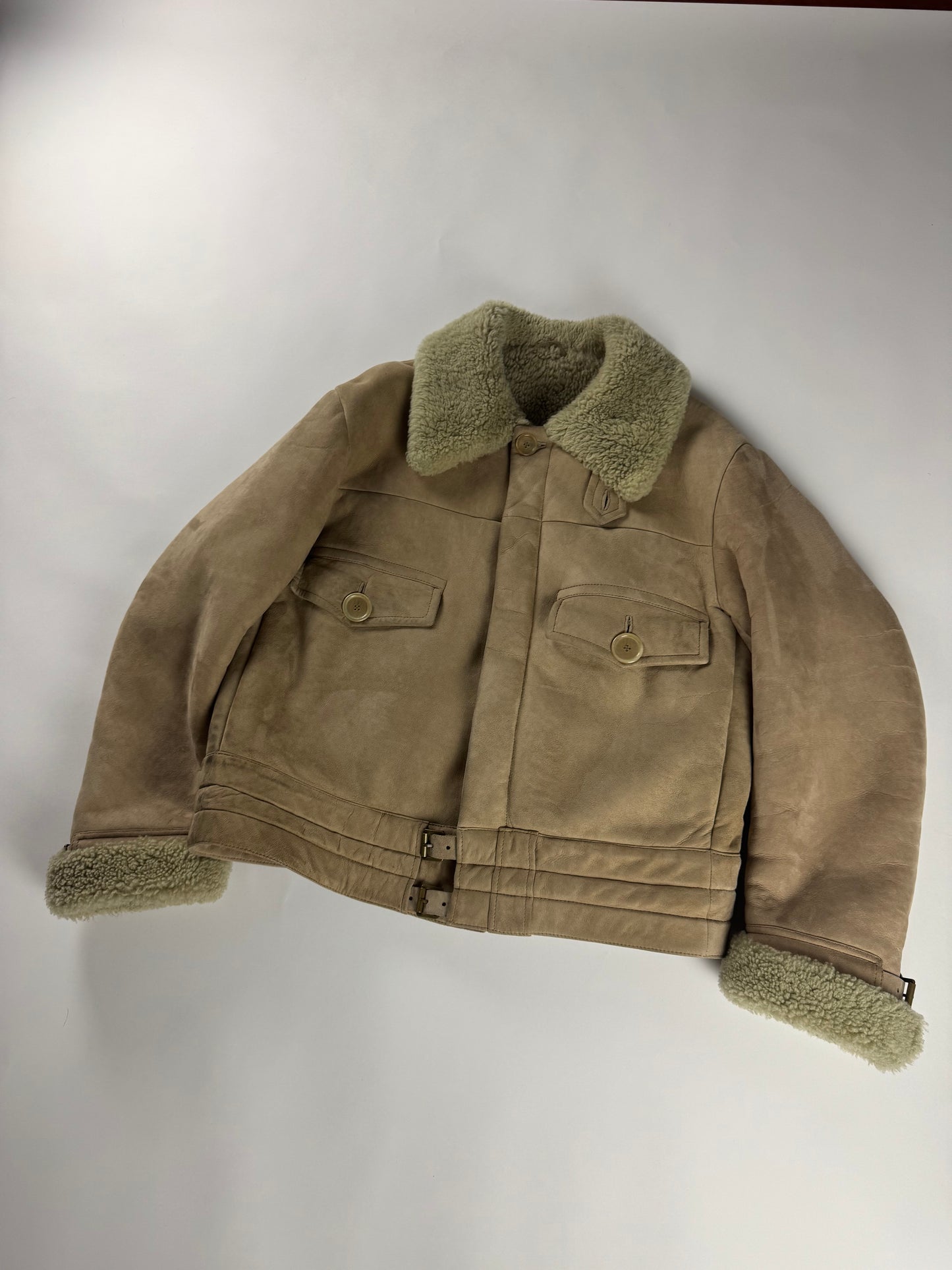 Gucci Tom Ford Suede Camel Shearling Jacket FW 2002 - XL