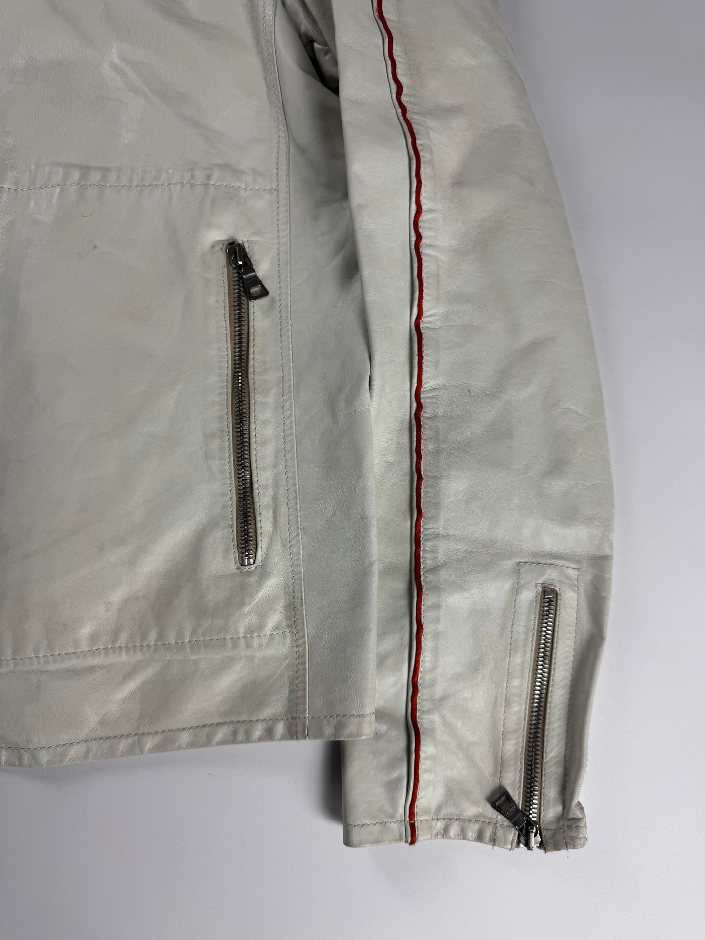 Prada Motolight White Light Leather Moto Jacket 2000s - L