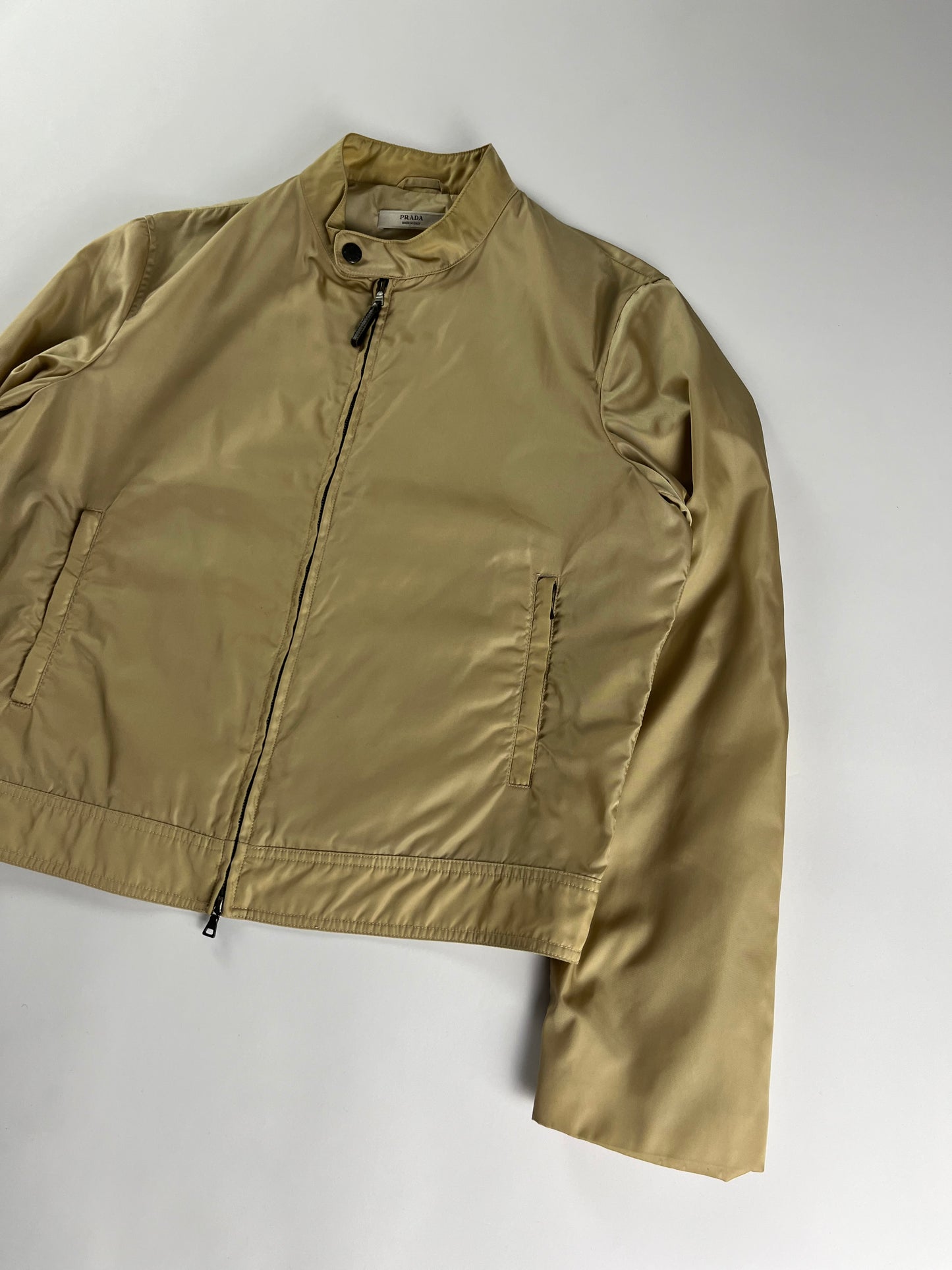 Prada Camel Nylon Moto Jacket 2000s - L