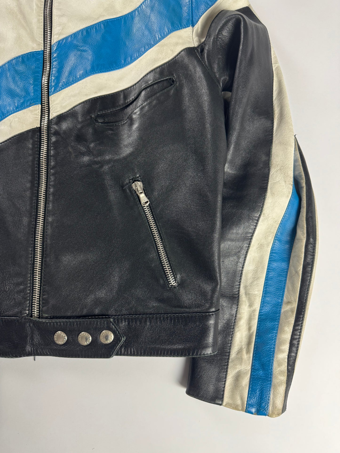 Dolce & Gabbana Leather Blue Motorcycle Biker Jacket SS 2001 - M