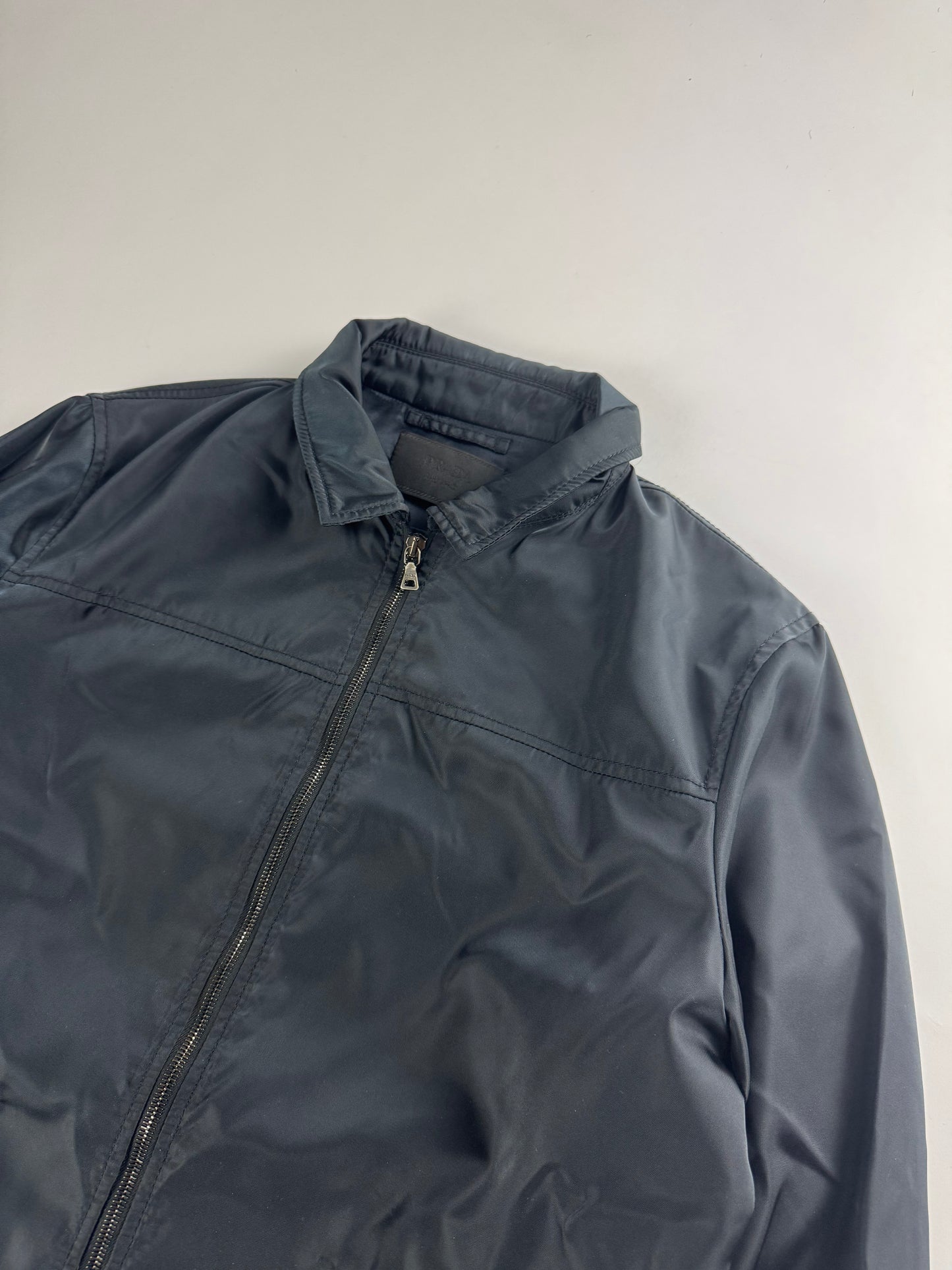 Prada Navy Double Zip Officer Minimalist Trucker Jacket SS 2008 - M
