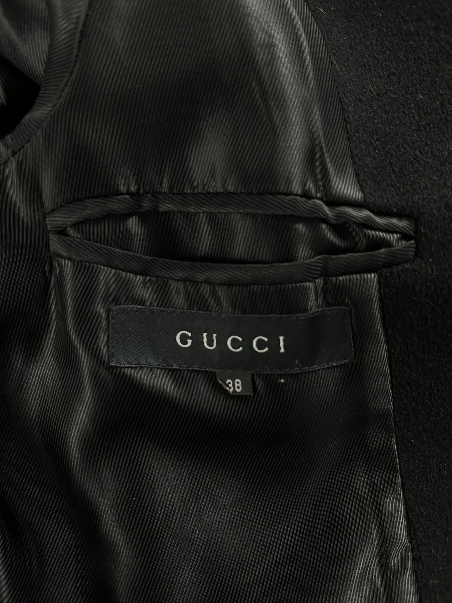 Gucci Black Leather Trimmed Asymmetric Zipper Coat FW 2001 - XS
