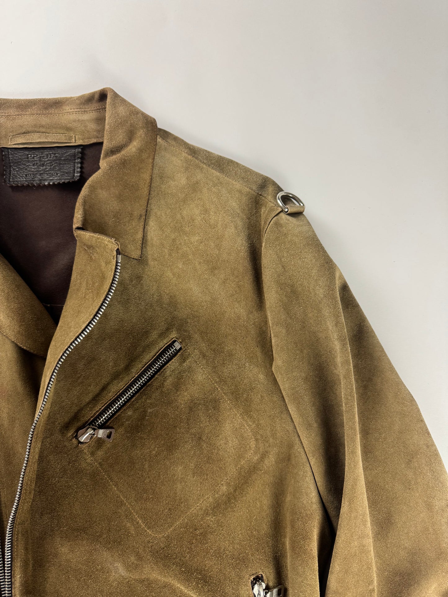 Prada Brushed Camel Suede Leather Perfecto Biker Jacket SS 2000 - M