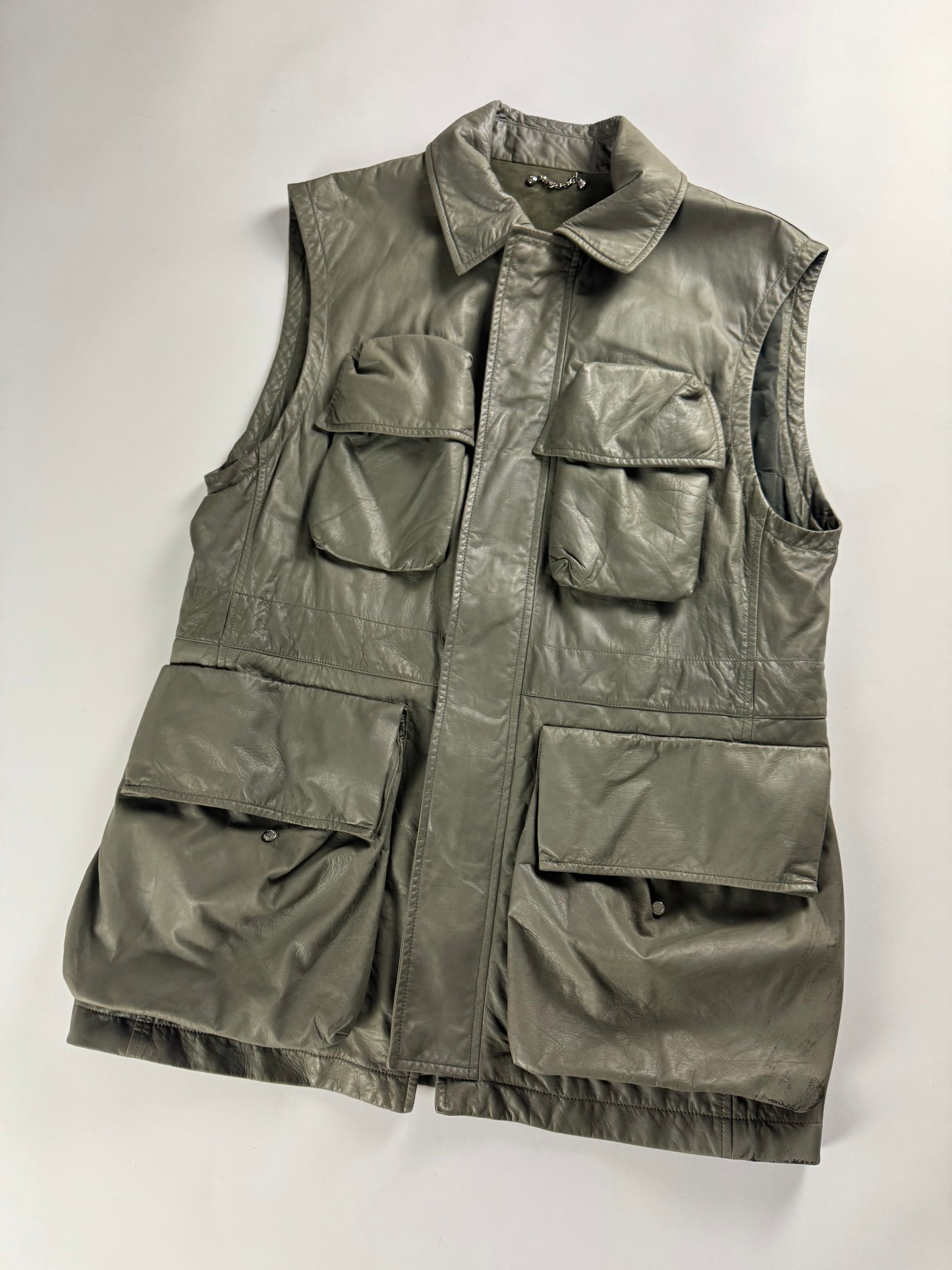 Louis Vuitton Sample Utility Army Calfskin Leather Kaki Sleeveless Jacket FW 2016 - M