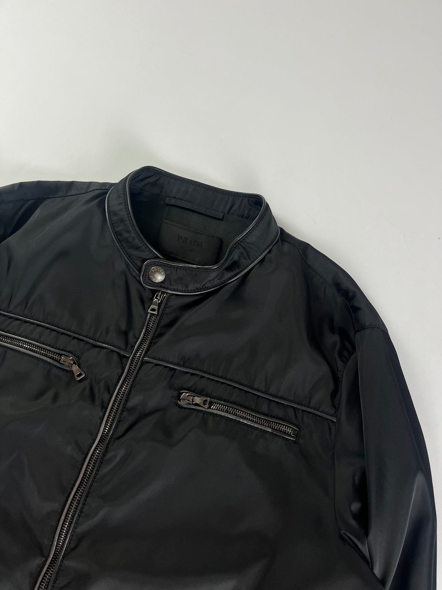 Prada Leather Trim Nylon Zipped Moto Jacket SS 2009 - L