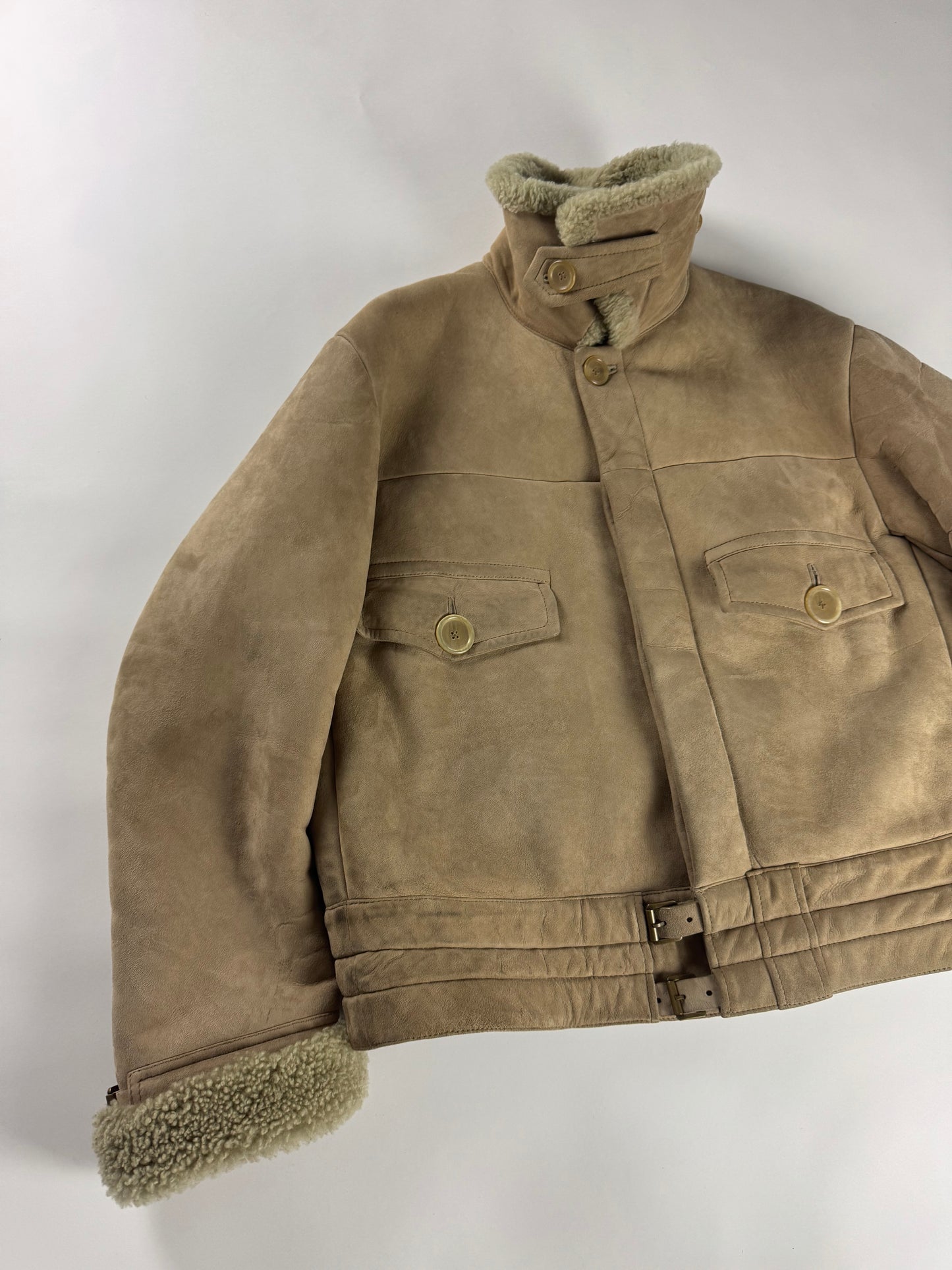 Gucci Tom Ford Suede Camel Shearling Jacket FW 2002 - XL