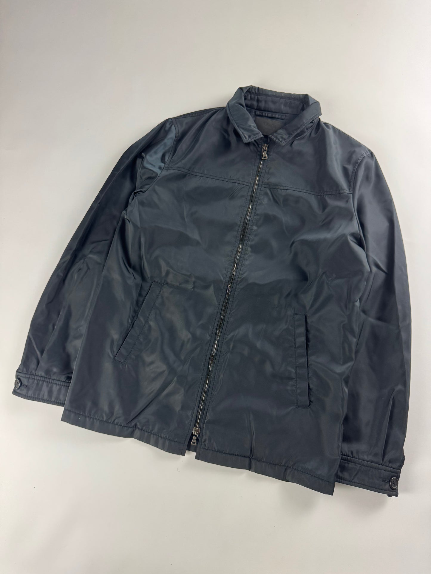 Prada Navy Double Zip Officer Minimalist Trucker Jacket SS 2008 - M