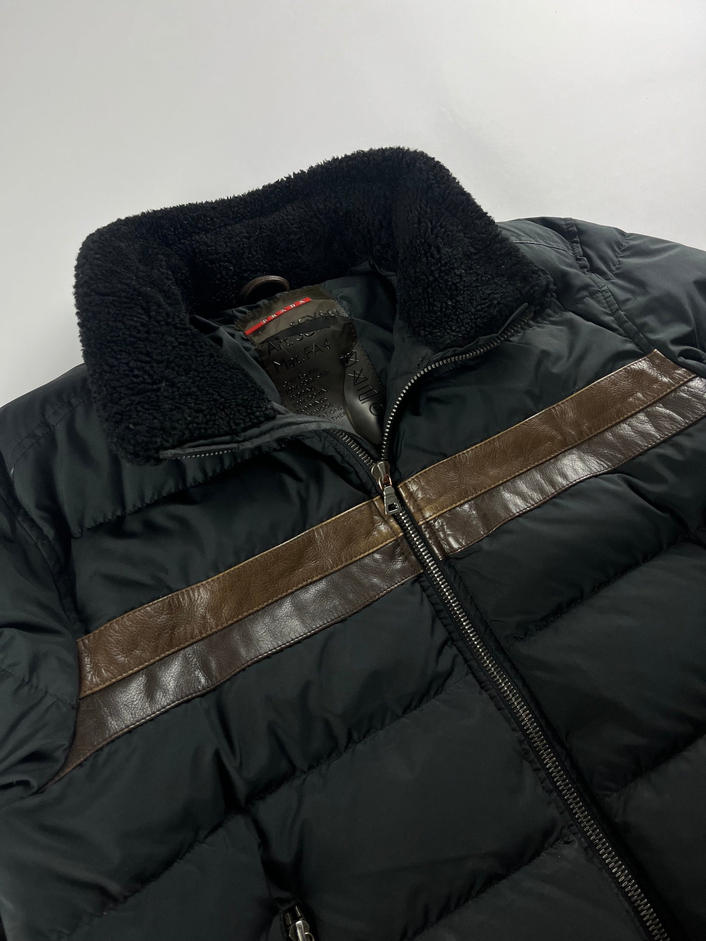 Prada Linea Rossa Patched Leather Puffer Jacket 2000s - L