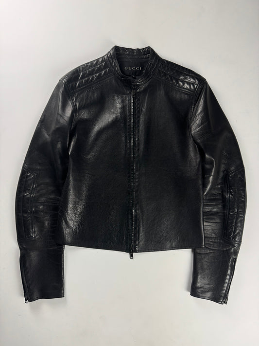 Gucci Tom Ford Pure Dark Soft Leather Padded Shoulder Biker Jacket SS 1999 - M